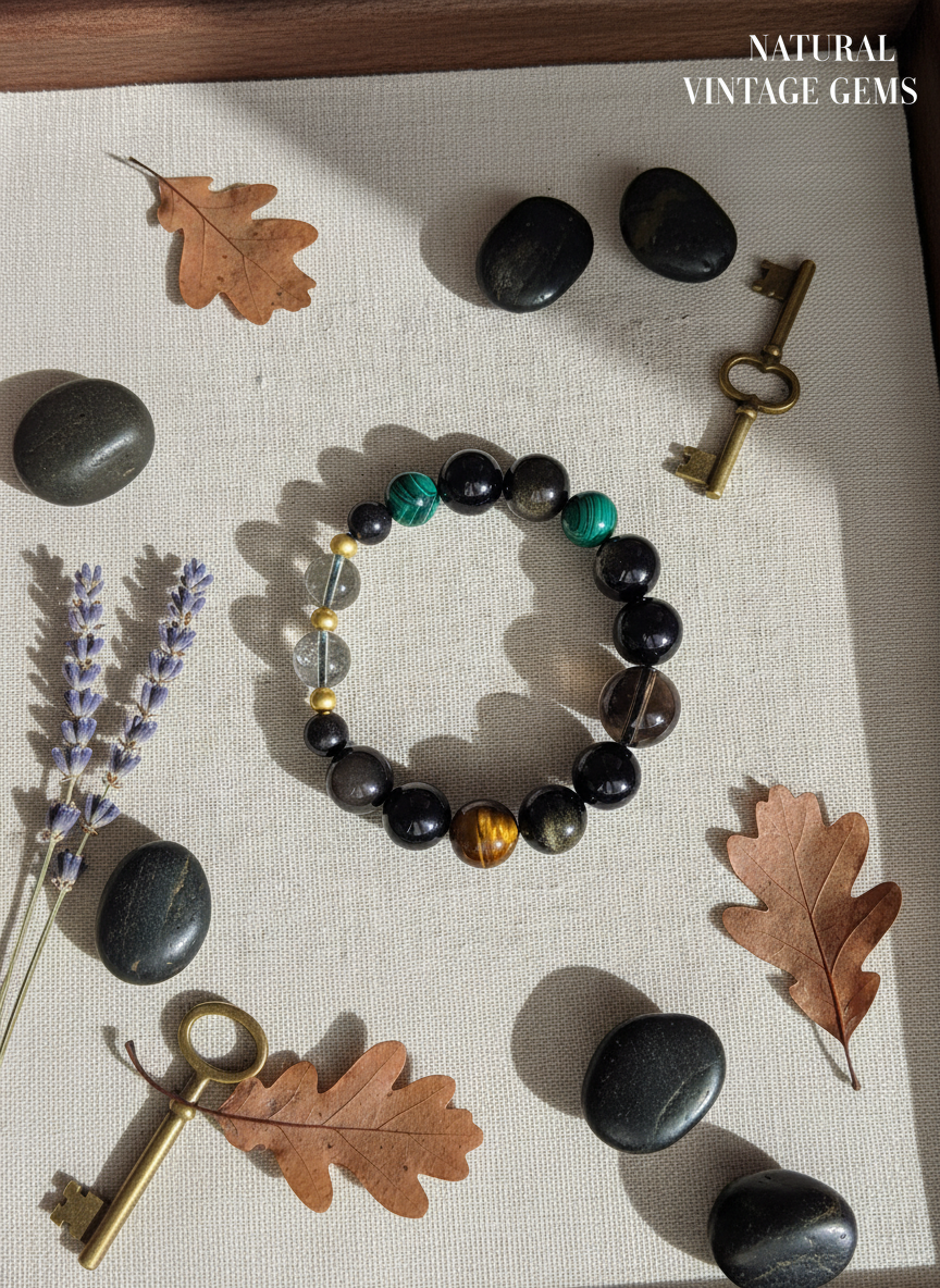 Natural Double-Eye Silver and Golden Sheen Obsidian Bracelet (10mm-14mm)
