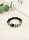 Natural Gold Sheen Obsidian Green Rutilated Tiger Eye Bracelet (12mm,14mm)
