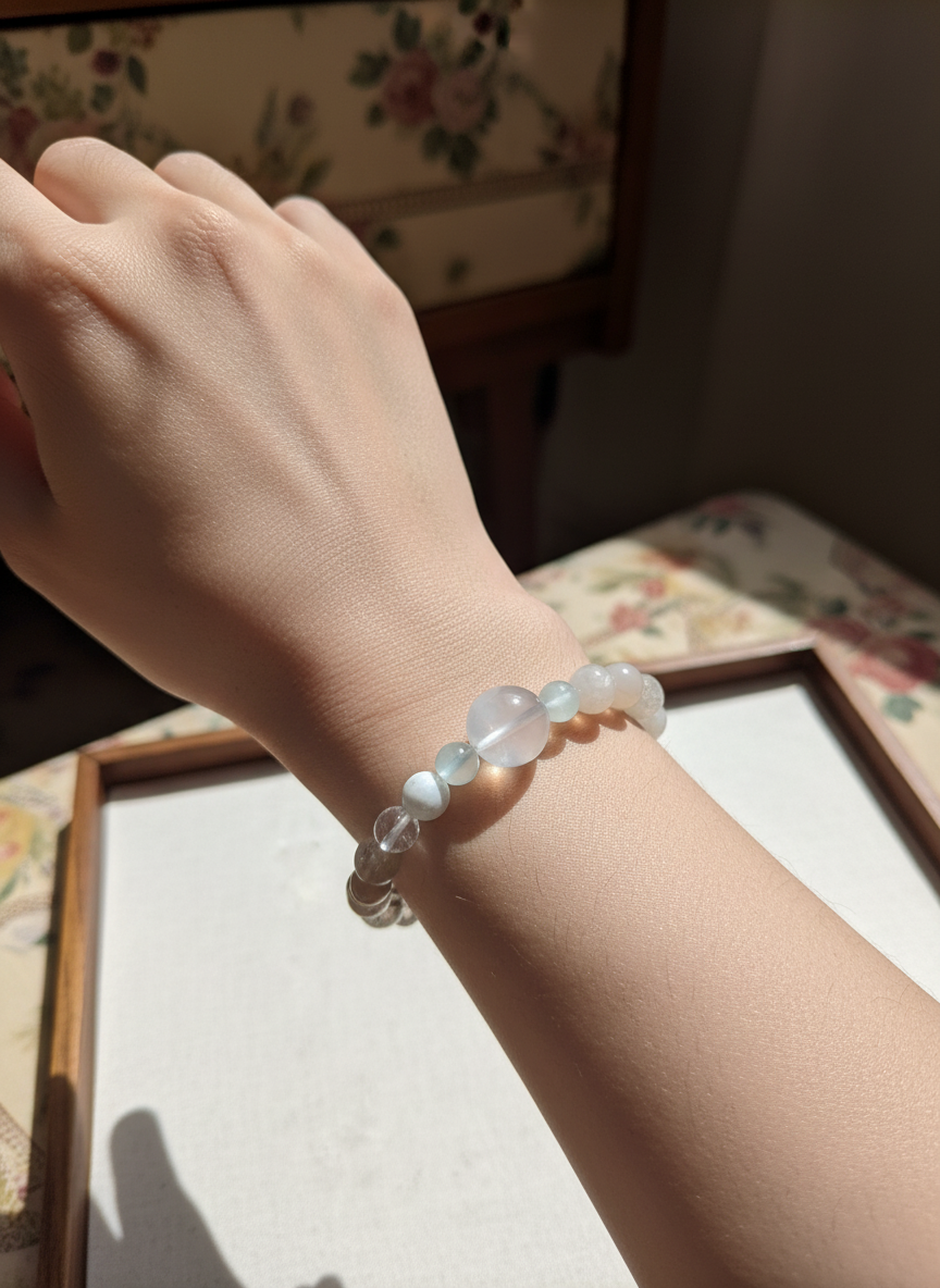 Natural White Moonstone Smoky Quartz crystal (8mm,10mm,16mm)