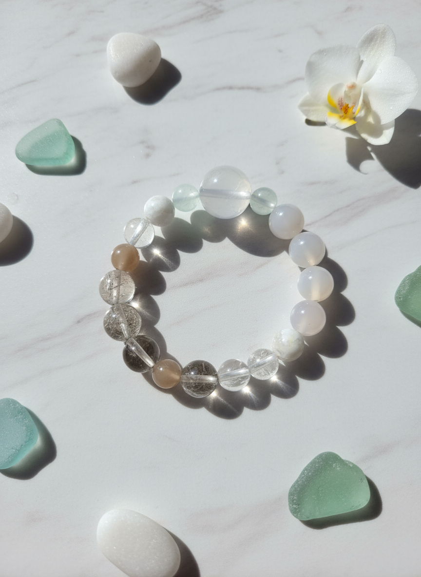 Natural White Moonstone Smoky Quartz crystal (8mm,10mm,16mm)