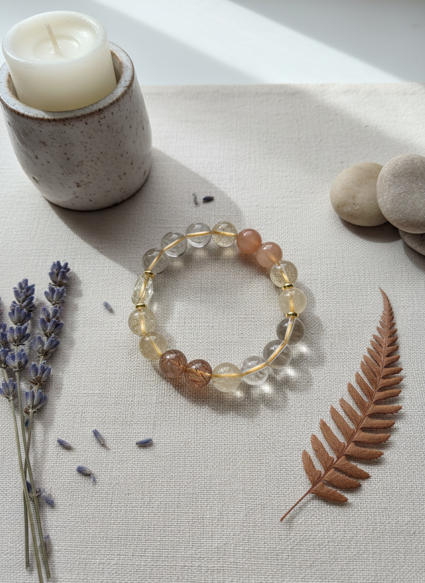Natural Gold Rutilated Quartz Super Seven Crystal Sunstone (10mm-10.8mm)