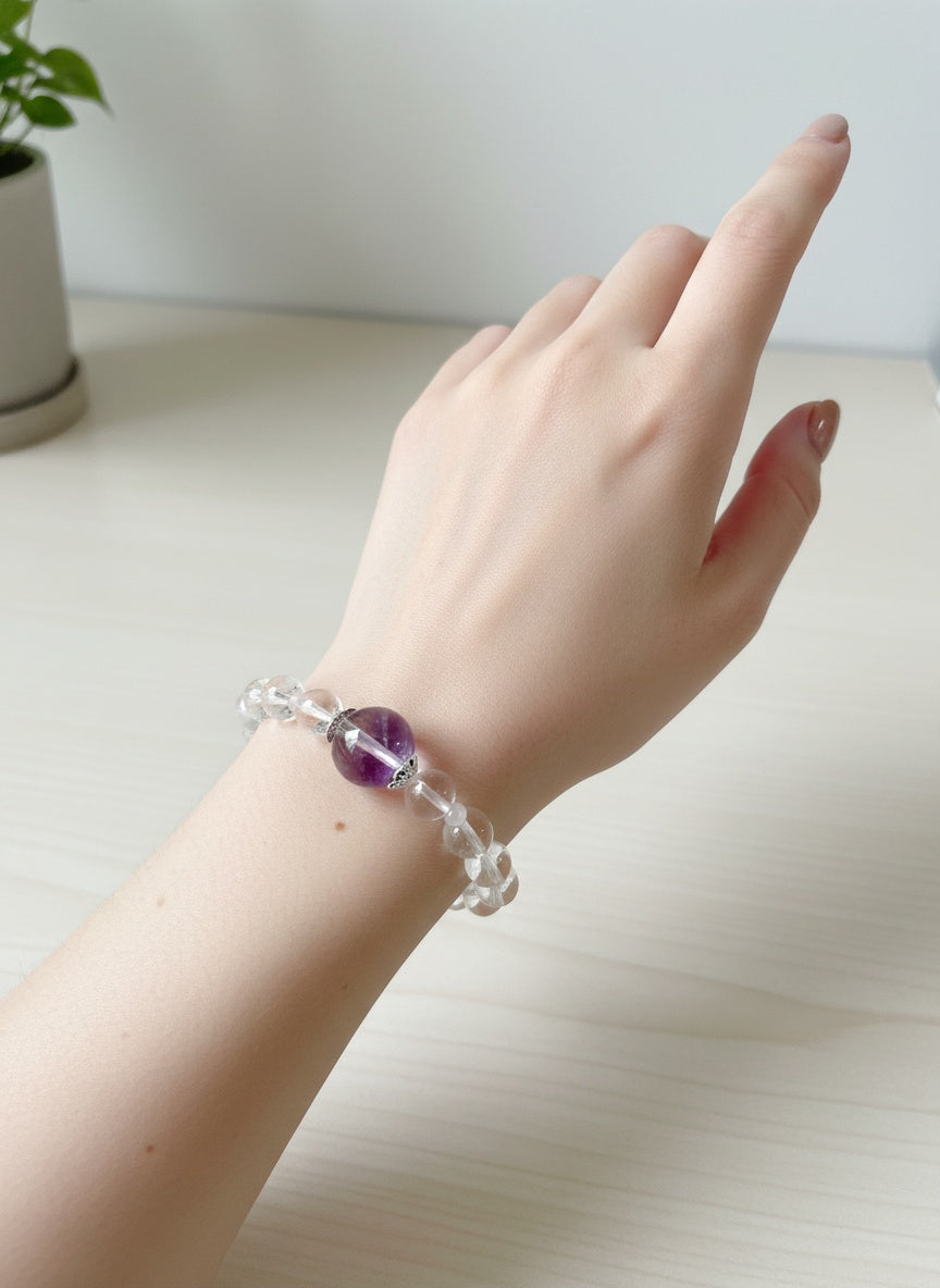 Natural Amethyst Clear and Snow White Crystal (15.5mm, 9.5mm)