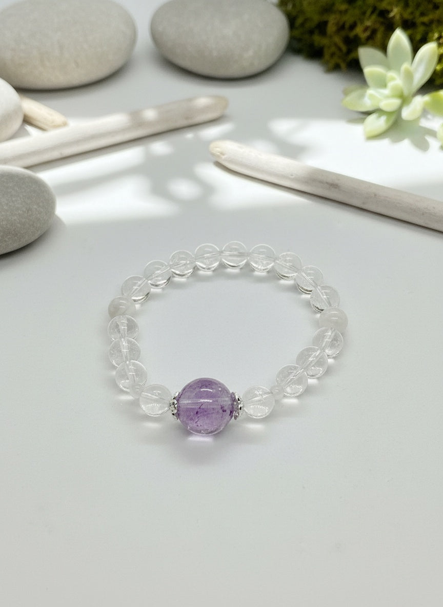 Natural Amethyst Clear and Snow White Crystal (15.5mm, 9.5mm)