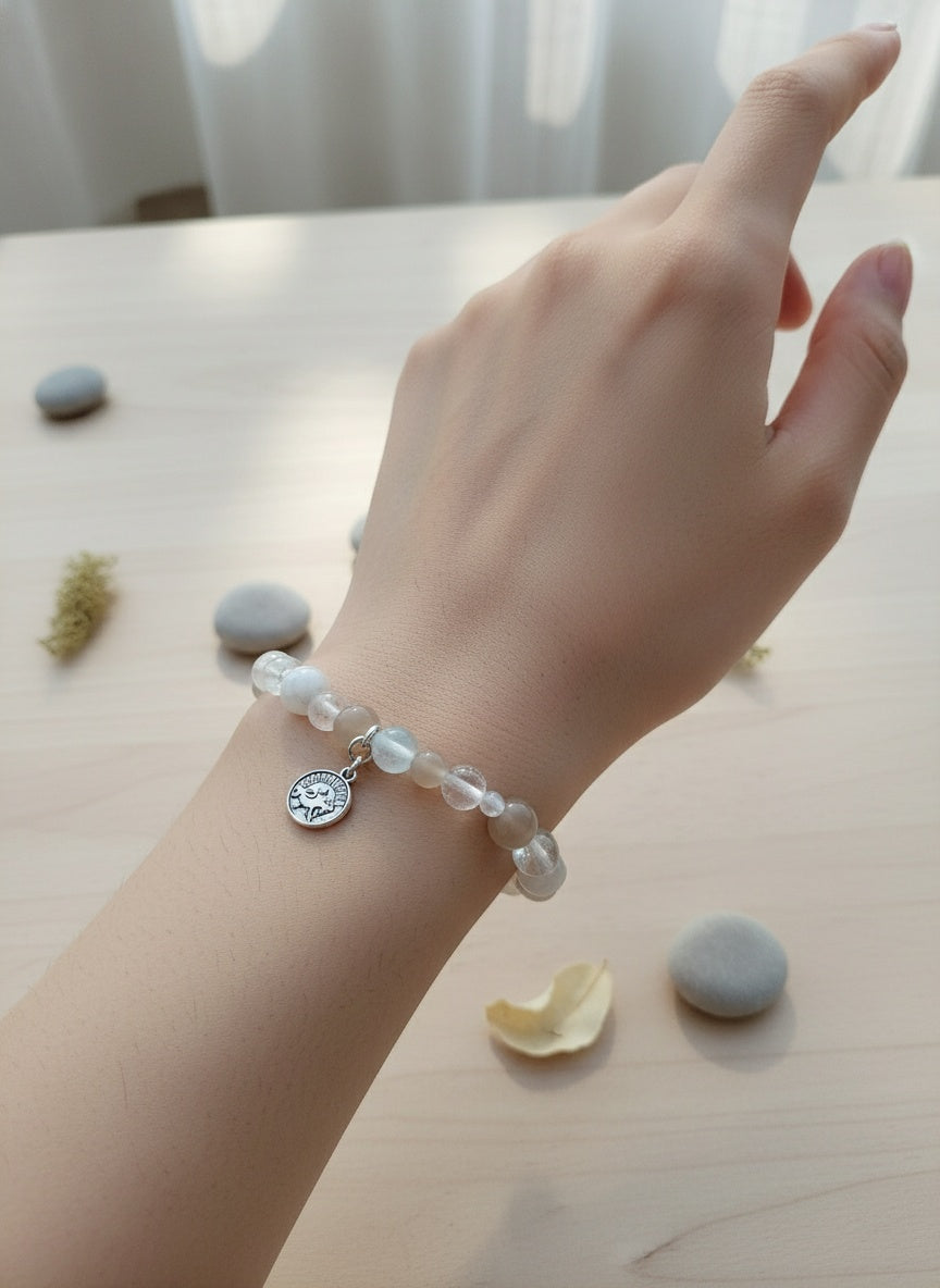 CAPRICORN Natural Snow White and Clear Crystal Aquamarine Mocha Moonstone(6mm-9mm,16mm)