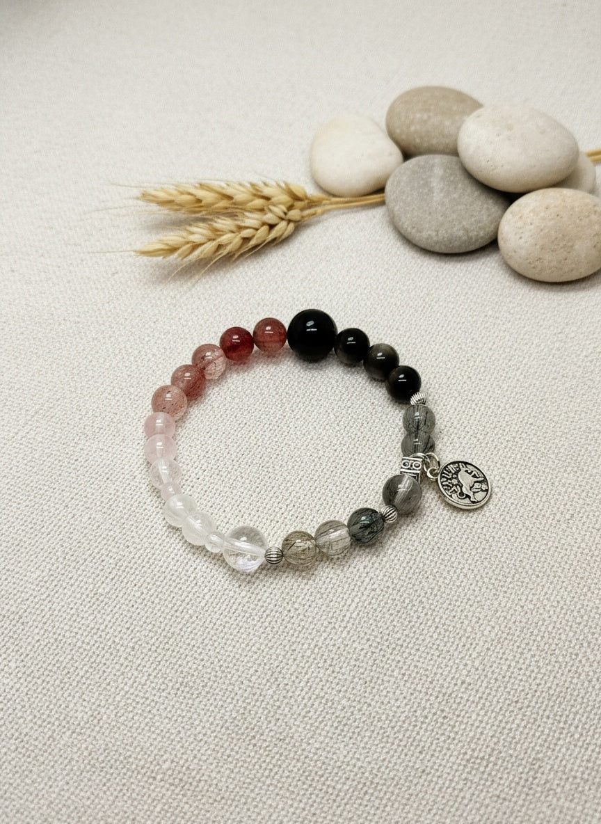 TAURUS Natural Black Sardonyx Agate Silver Sheen Obsidian Rose Quartz Black Rutilated Quartz（4.8mm-9.8mm,12mm)