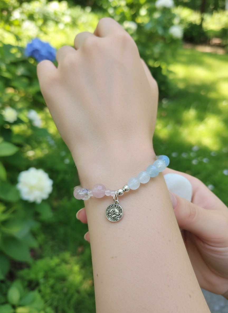 SCORPIO Natural Rose Quartz Aquamarine Snow White Crystal Moonstone (4.8mm,8mm-9mm)