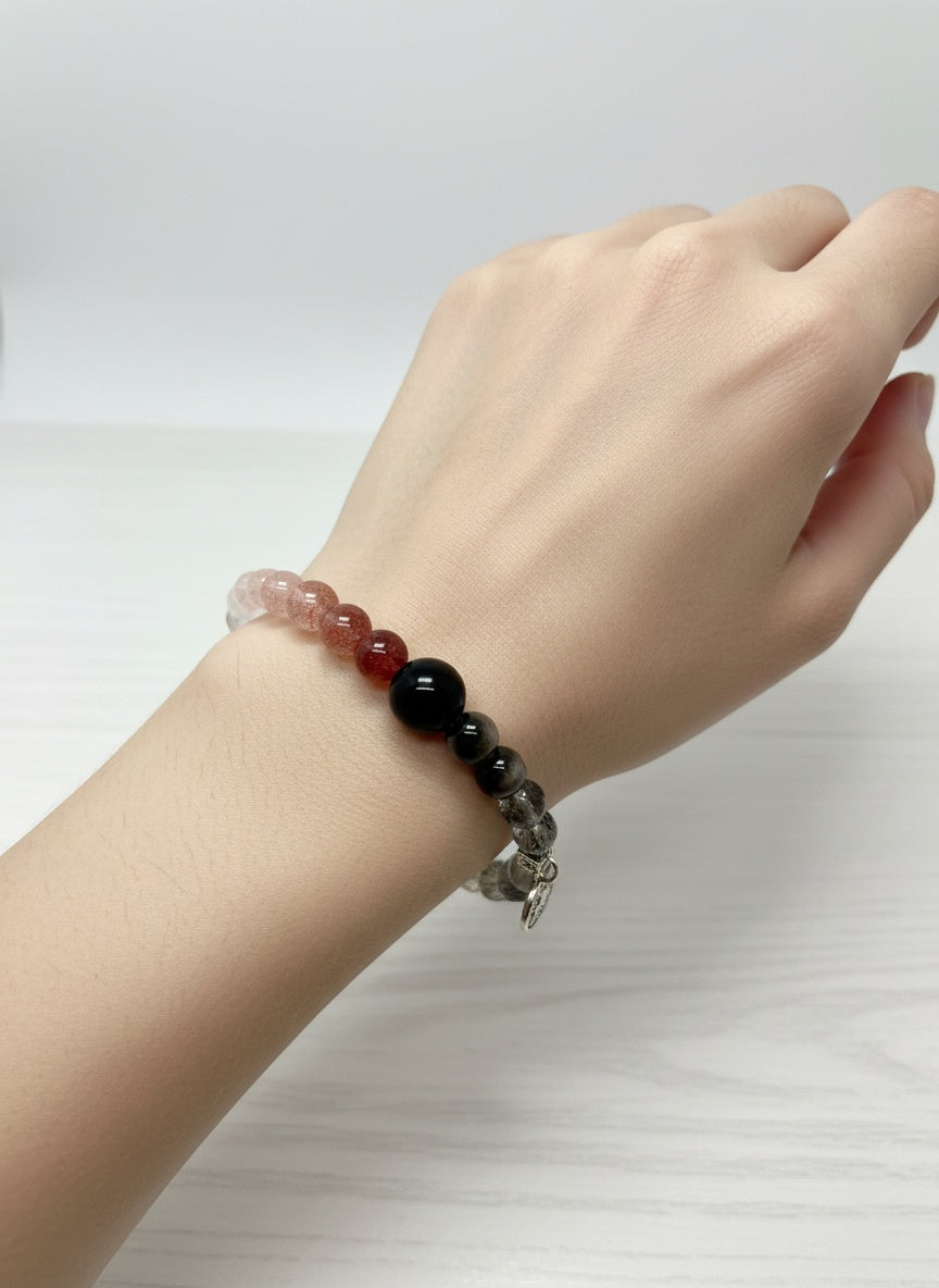 TAURUS Natural Black Sardonyx Agate Silver Sheen Obsidian Rose Quartz Black Rutilated Quartz（4.8mm-9.8mm,12mm)