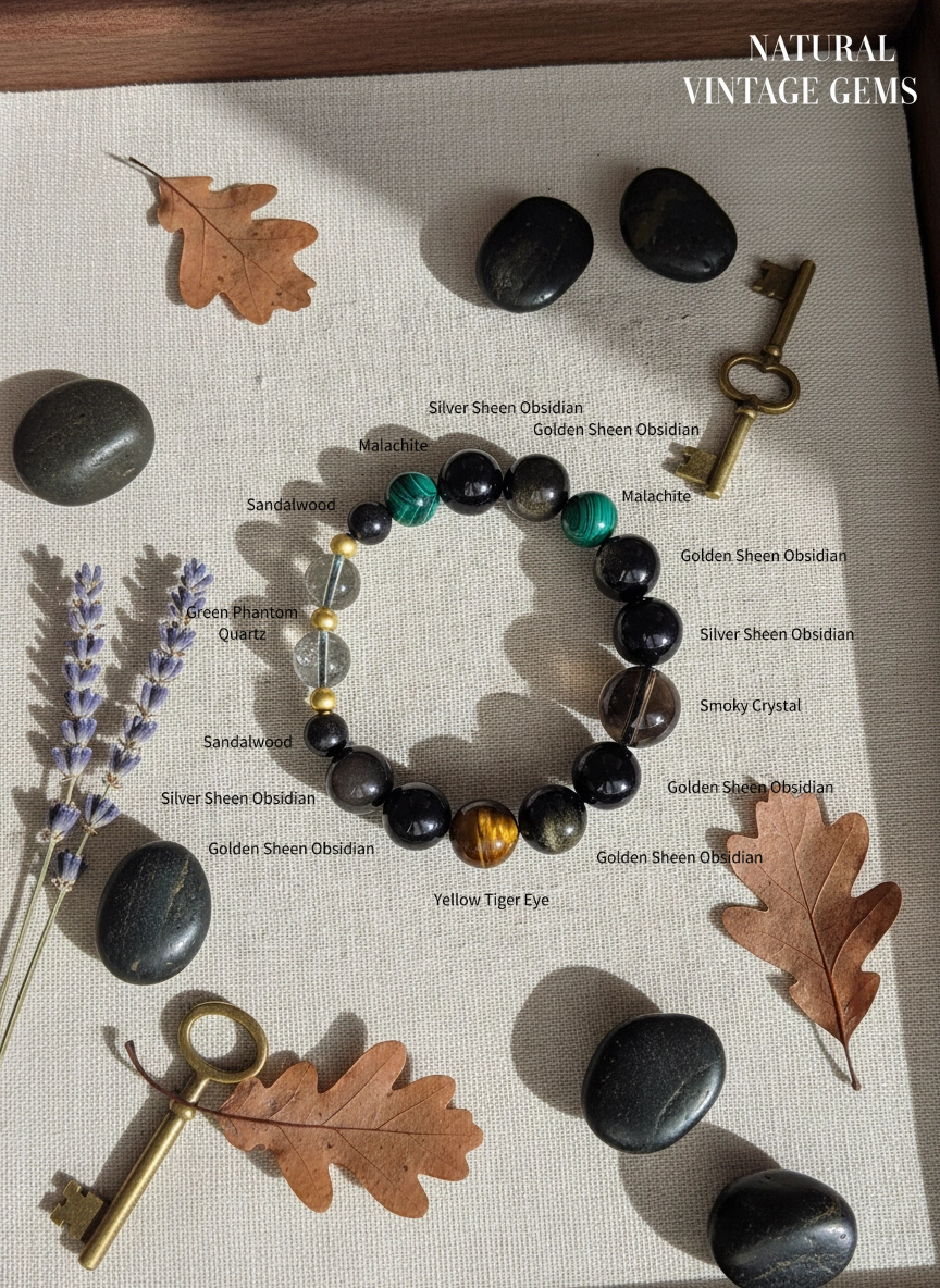 Natural Double-Eye Silver and Golden Sheen Obsidian Bracelet (10mm-14mm)