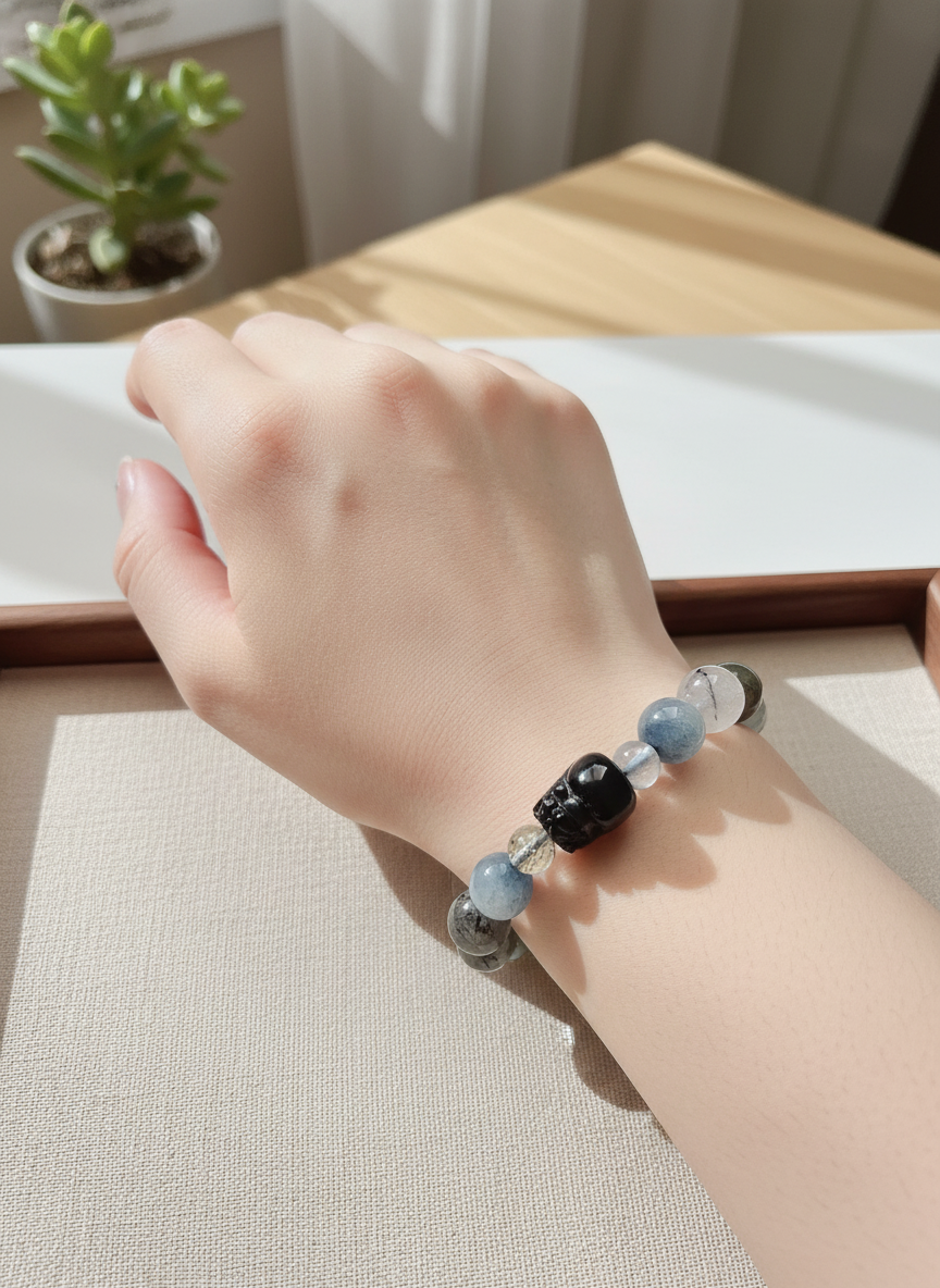 Natural Multi-colour Rutilated Quartz Bracelet (7mm-11.8mm)
