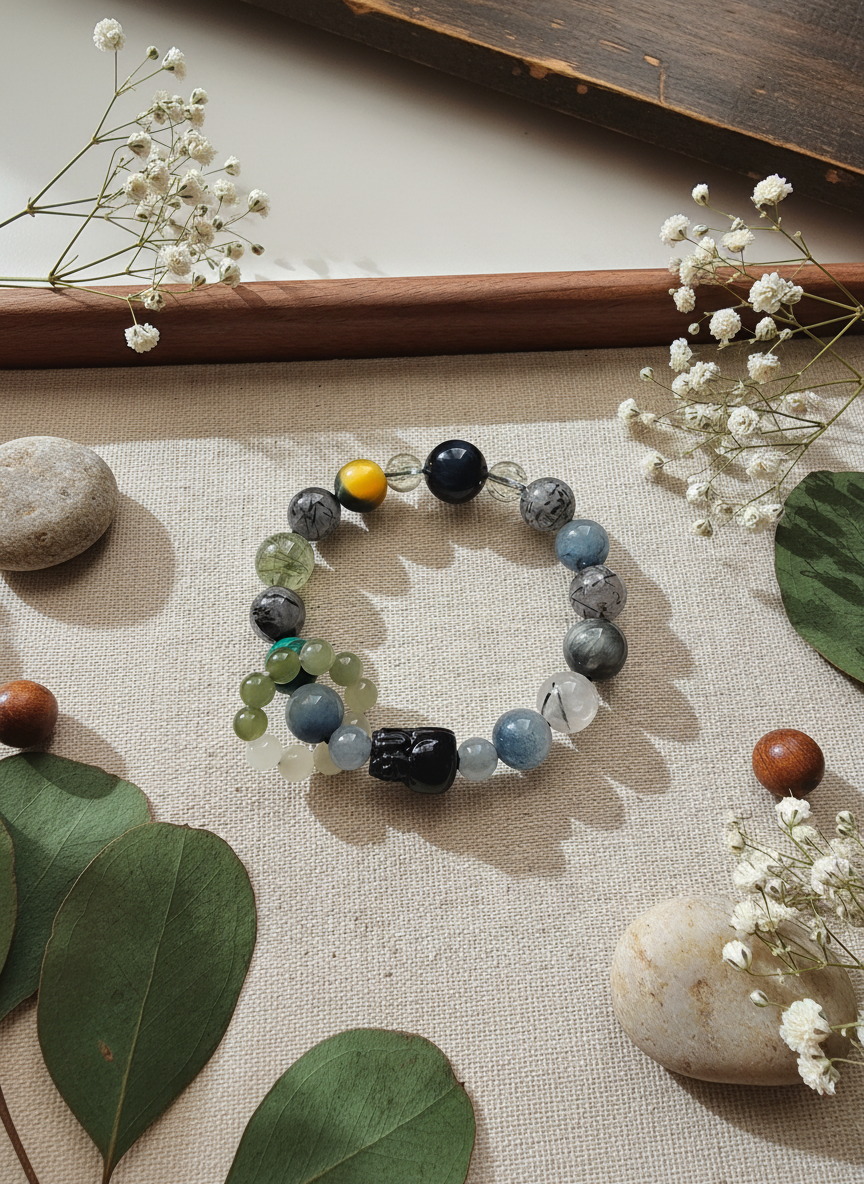 Natural Multi-colour Rutilated Quartz Bracelet (7mm-11.8mm)