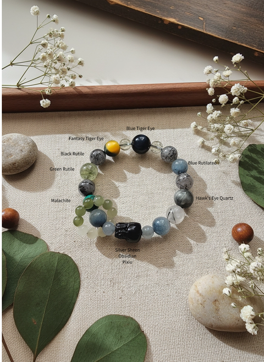Natural Multi-colour Rutilated Quartz Bracelet (7mm-11.8mm)