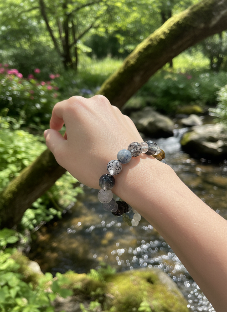 Natural Multi-colour Rutilated Quartz Bracelet (7mm-11.8mm)