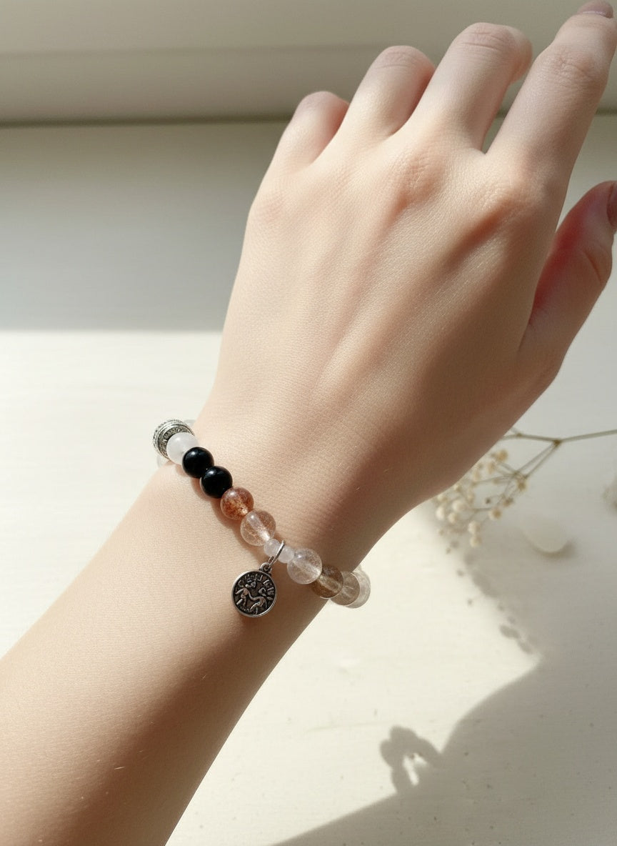 GEMINI Natural Amethyst Strawberry and Clear Crystal White Moonstone Red Rutilated (