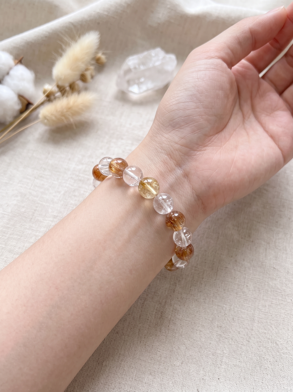 Natural Citrine Clear Crystal Bracelet (11mm-12mm)