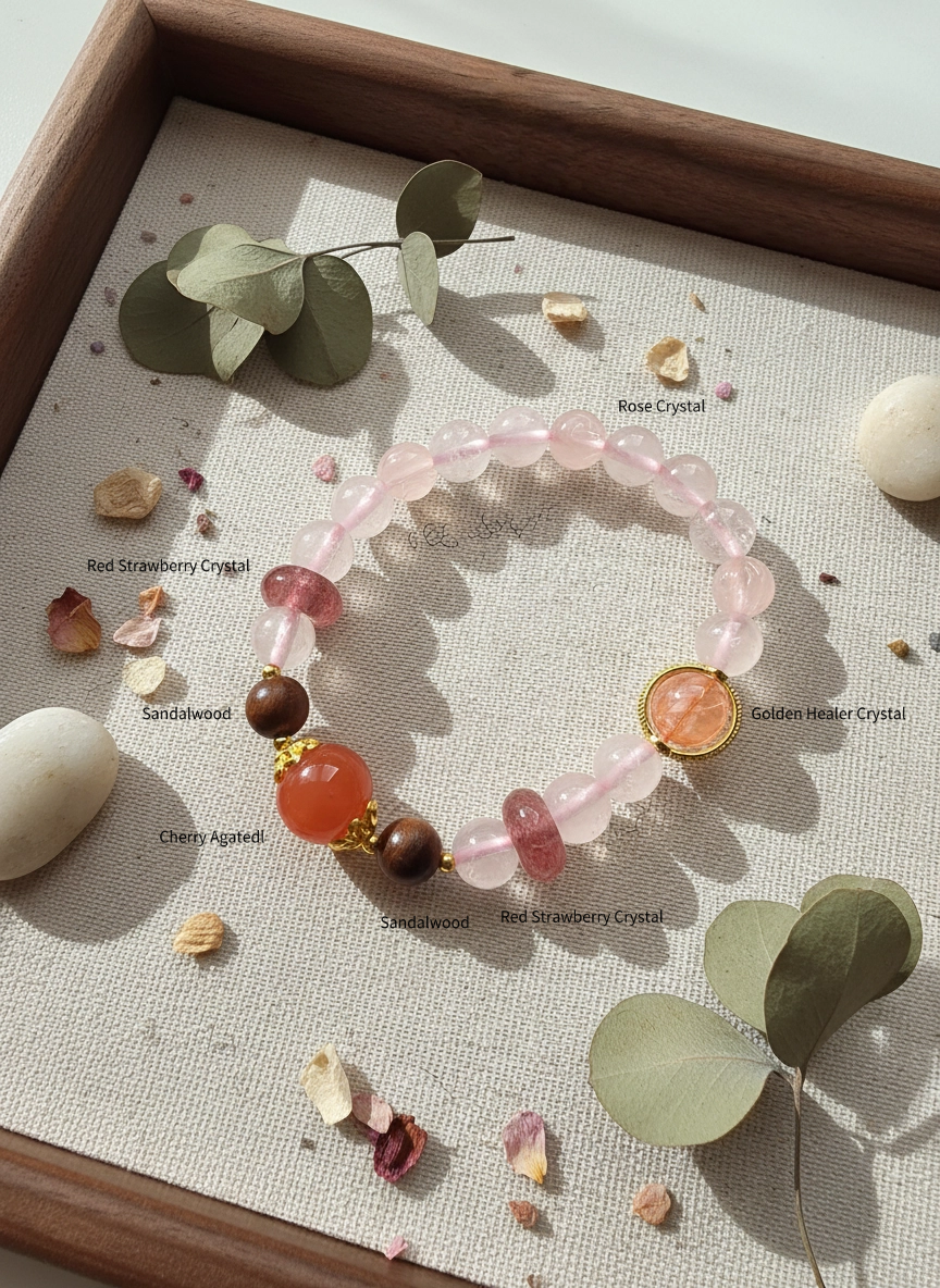 Natural Rose Crystal Cherry Agate Bracelet (10mm-12mm)