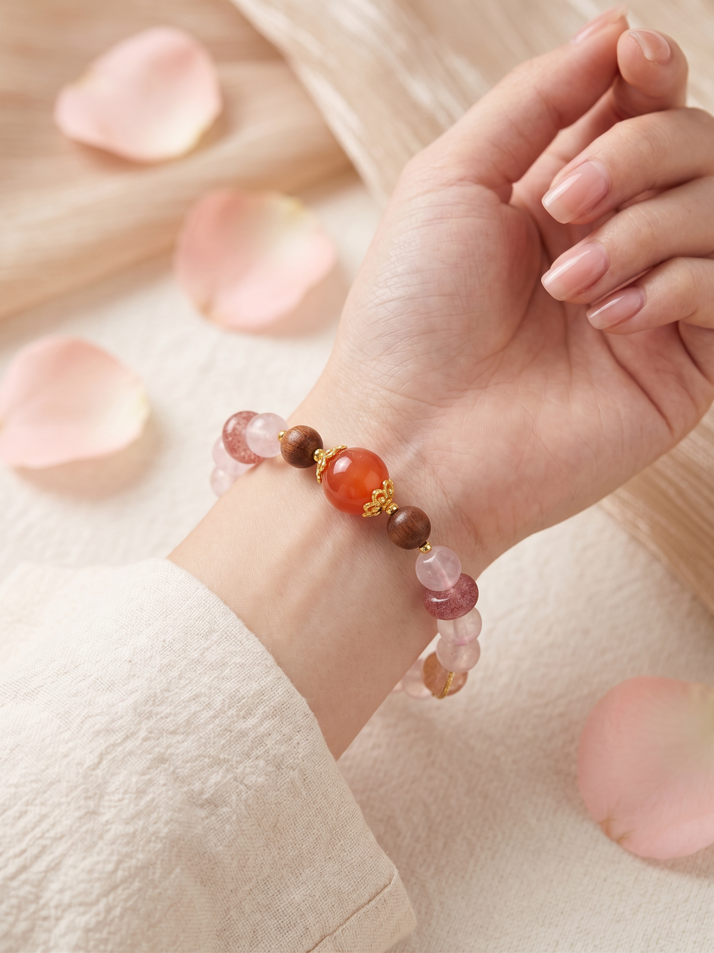 Natural Rose Crystal Cherry Agate Bracelet (10mm-12mm)