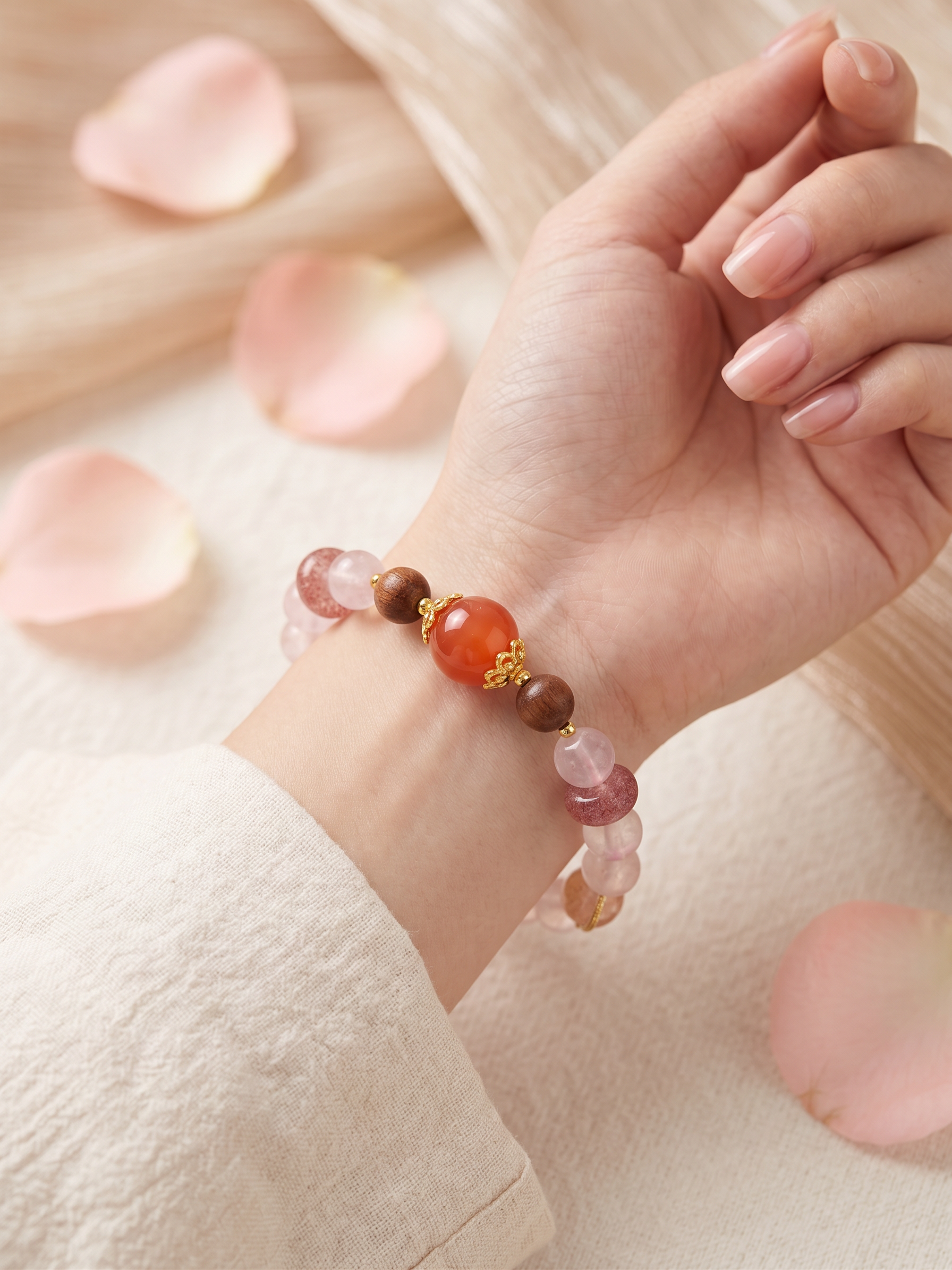 Natural Rose Crystal Cherry Agate Bracelet (10mm-12mm)