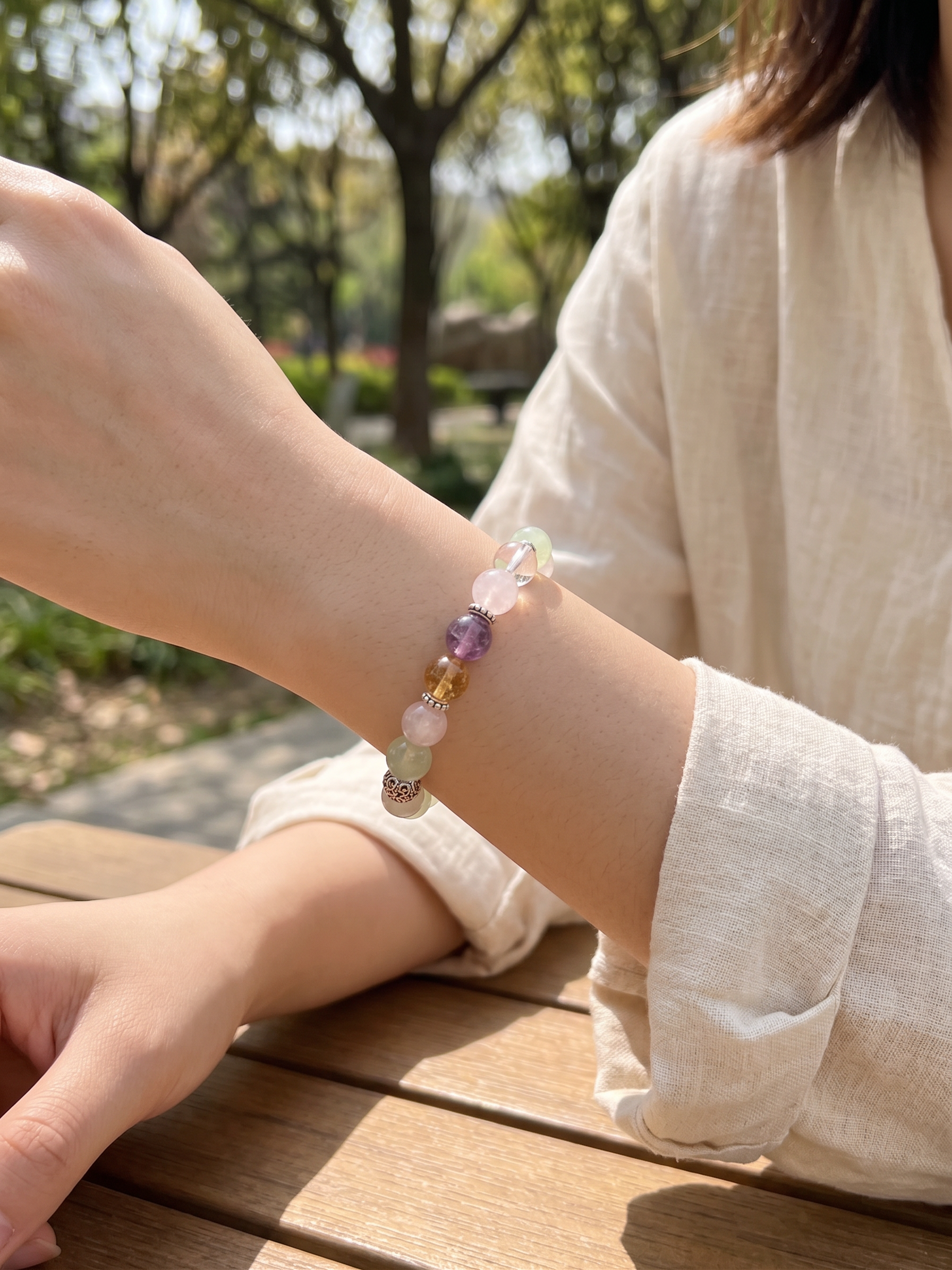 Natural Multi-colours crystal bracelet (10mm-13.6mm)
