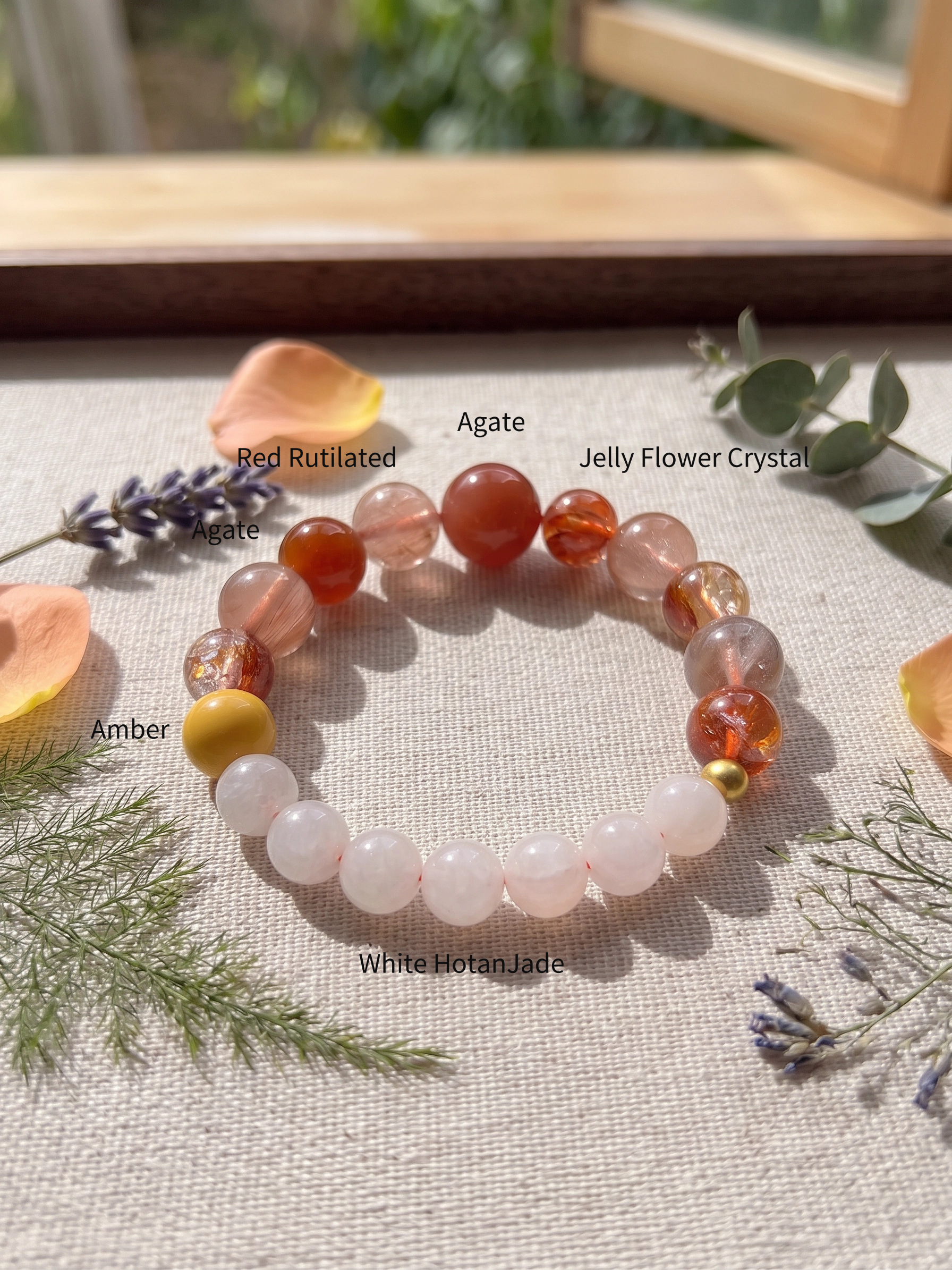 Natural Red Rutilated Quartz Jelly Flower Crystal (8mm-12mm)