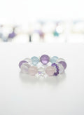 Natural Aquamarine Amethyst Rose and Clear Crystal Bracelet (14mm-18mm)