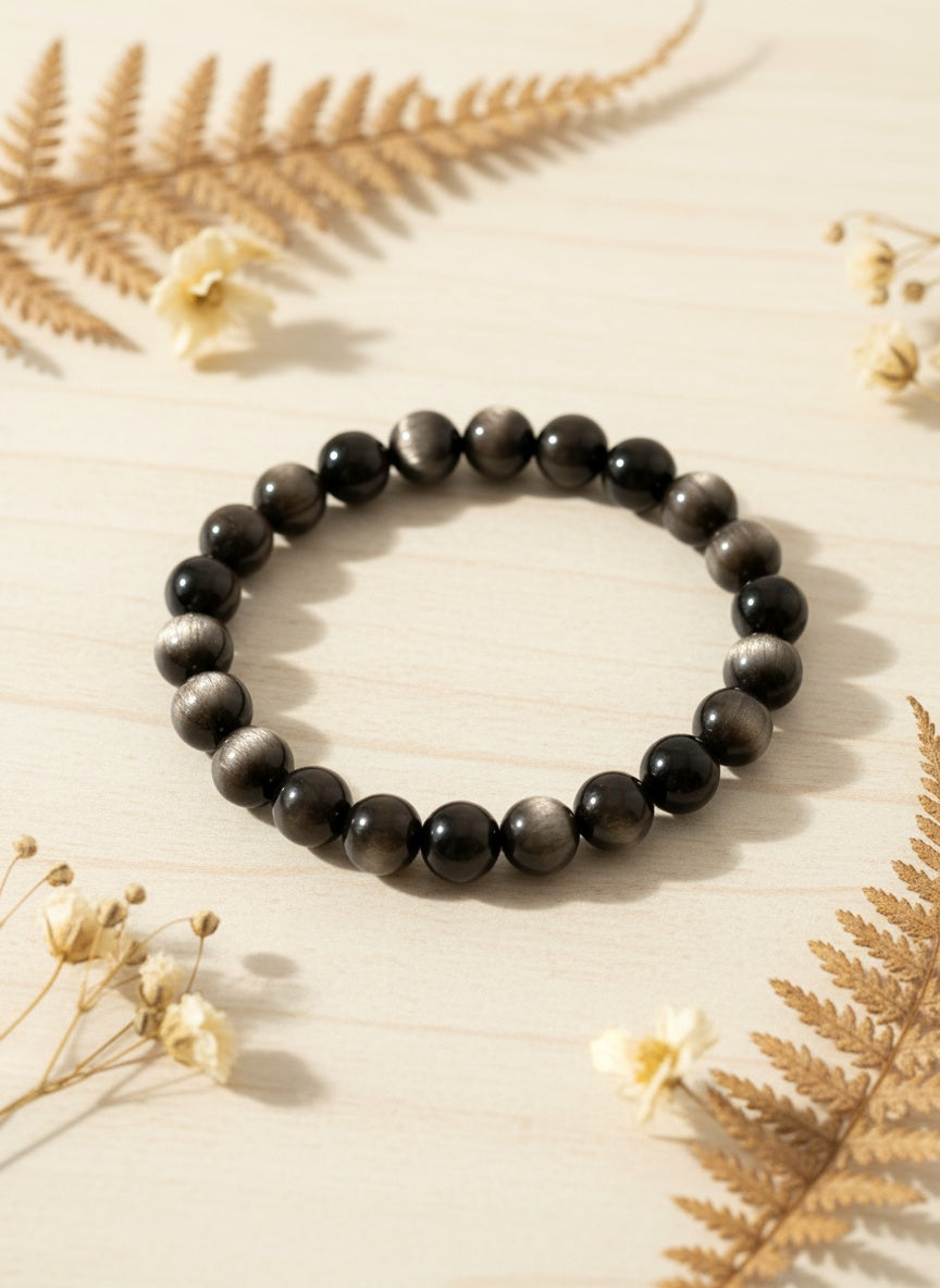 Natural Silver Sheen Obsidian Bracelet (8mm)