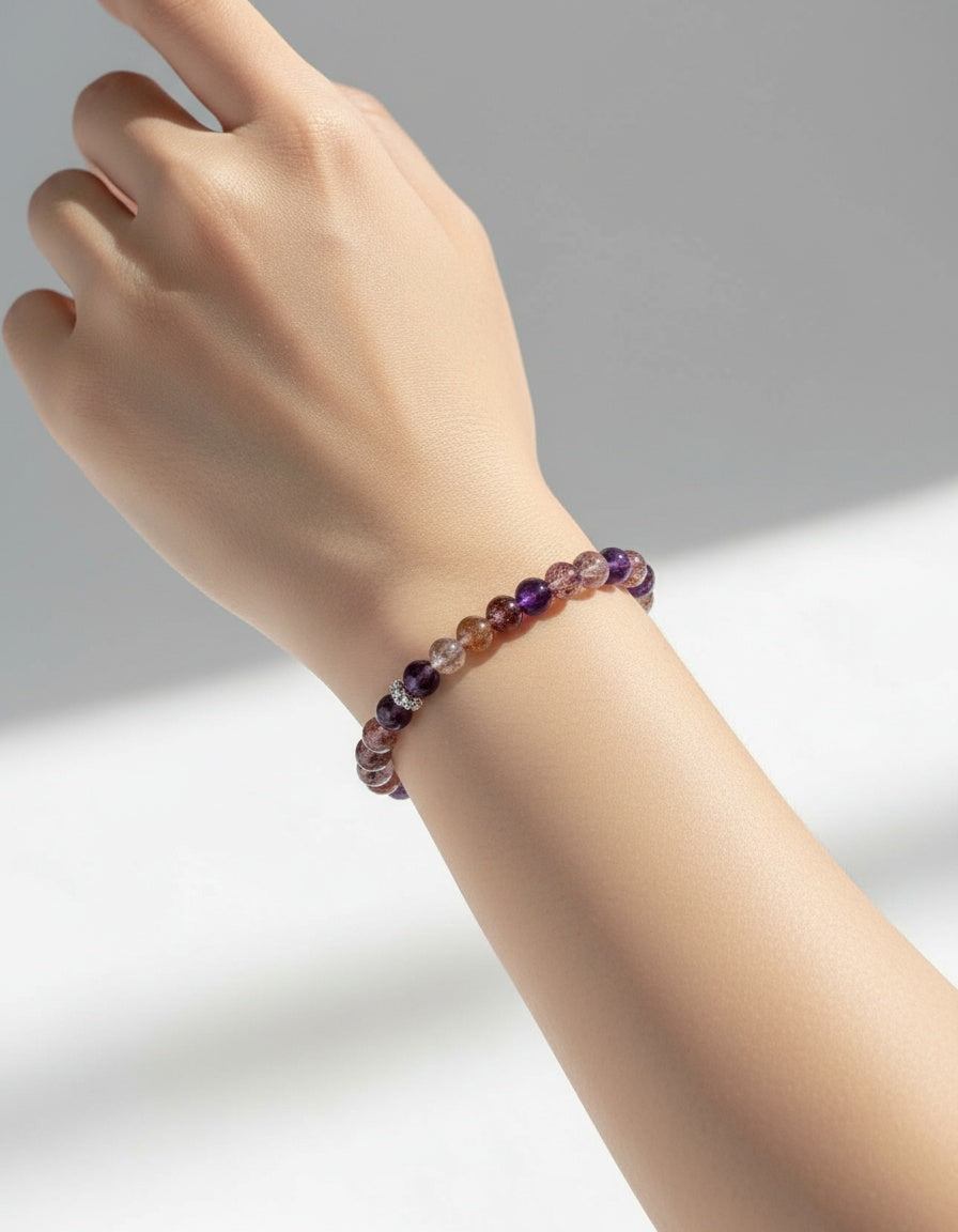 Natural Multiple Tones Amethyst Red Hematoid Crystal Bracelets (6mm)