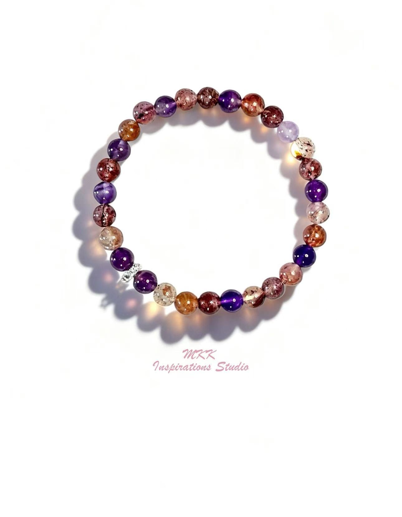 Natural Multiple Tones Amethyst Red Hematoid Crystal Bracelets (6mm)