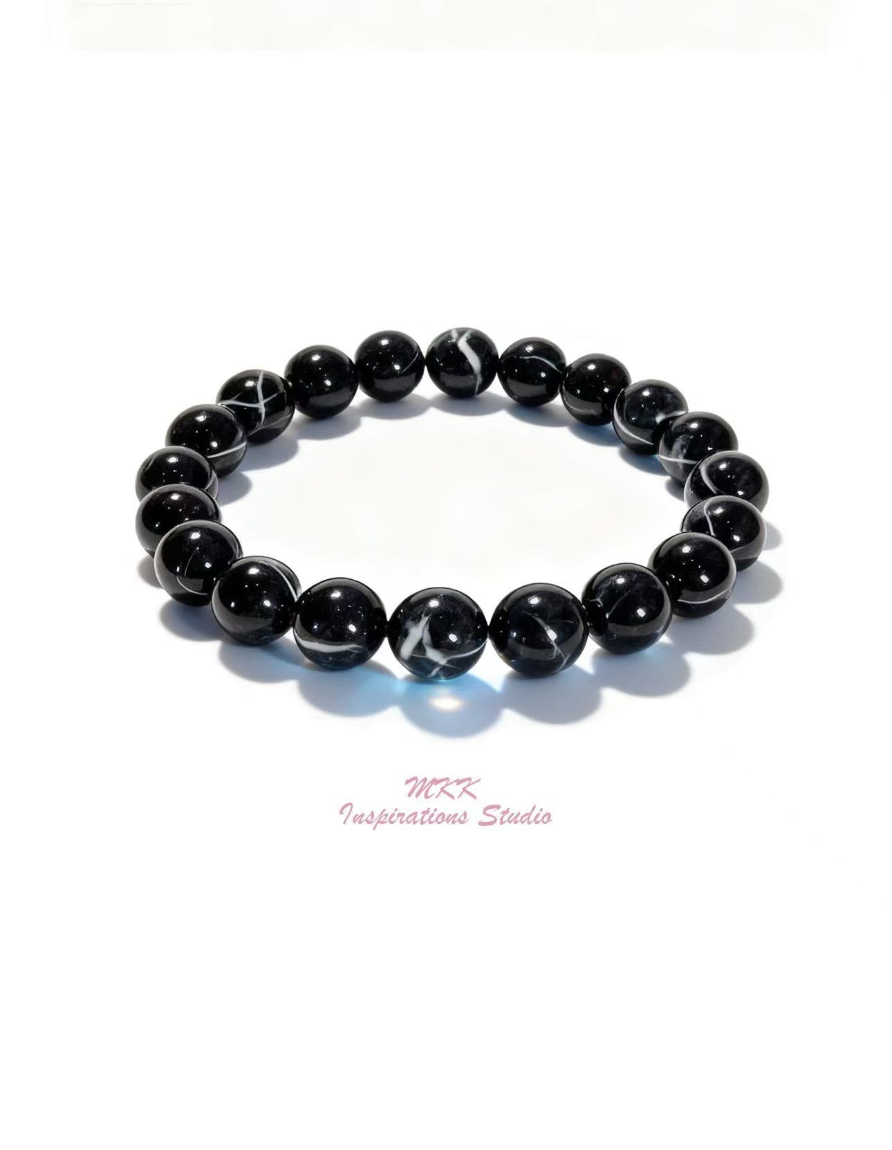 Natural Black  Sardonyx Agate Bracelet (12mm)
