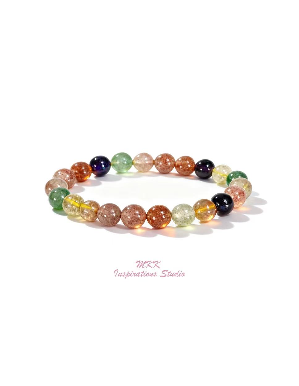 Natural Green Red Strawberry Quartz Citrine Amethyst Bracelet ( 8mm)