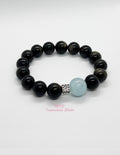 Natural Gold Sheen Obsidian Aquamarine Bracelet (12mm)