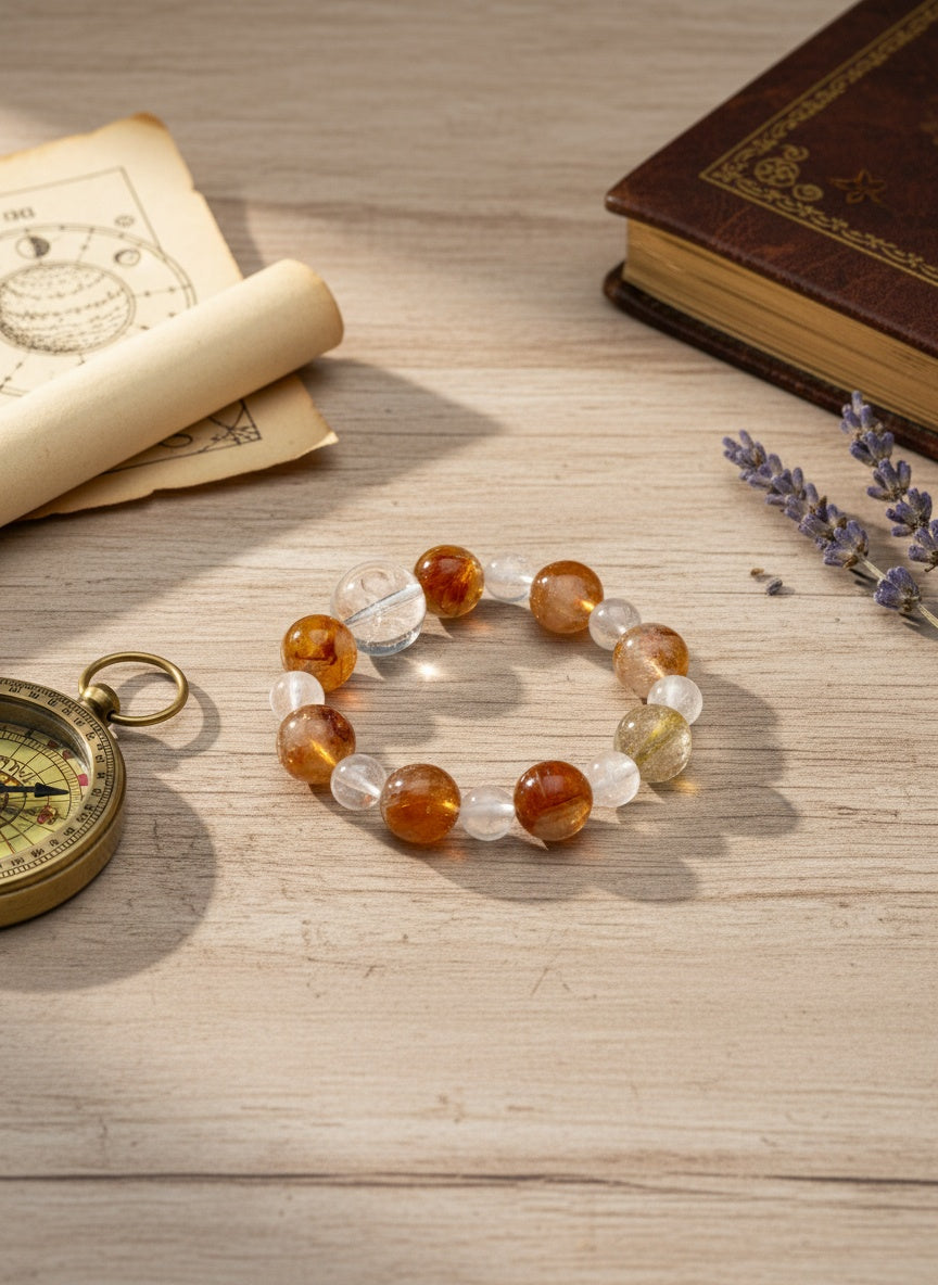 Natural Citrine Clear Crystal Bracelet (12mm,14.5mm)