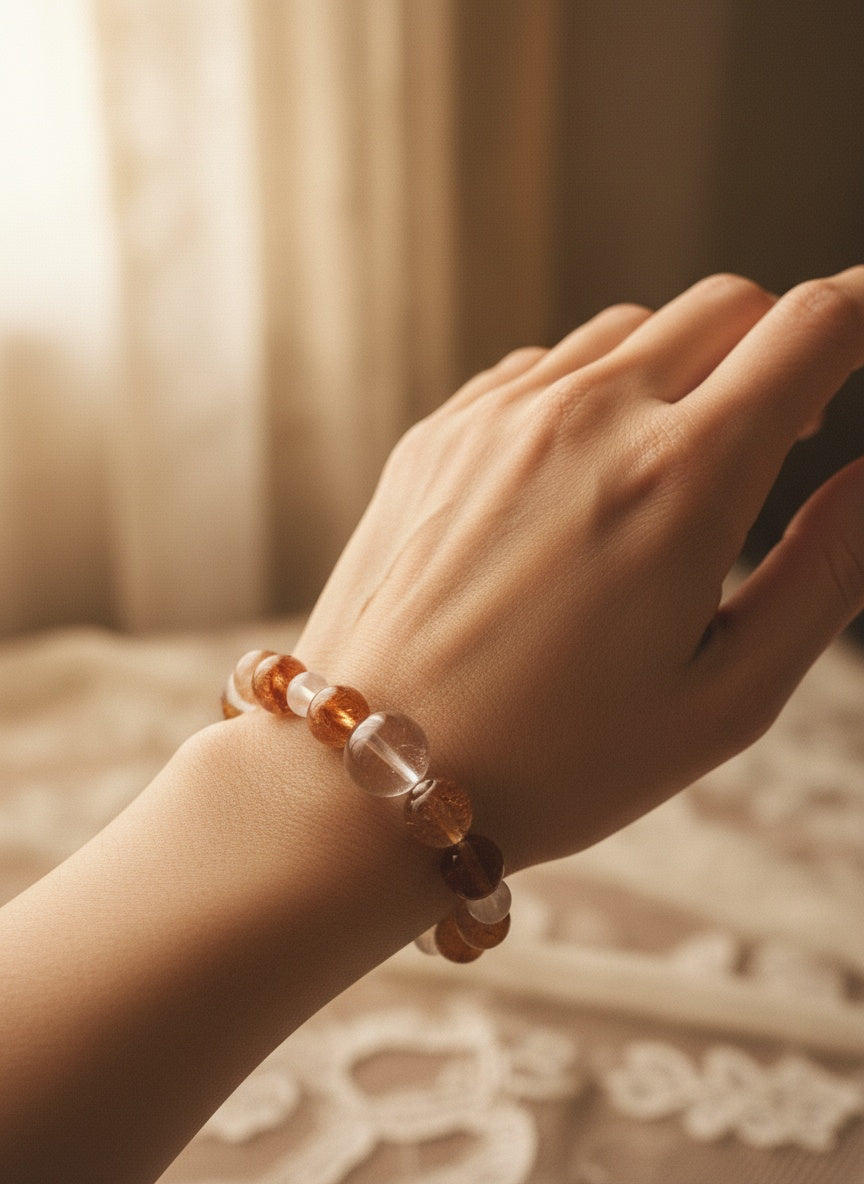 Natural Citrine Clear Crystal Bracelet (12mm,14.5mm)