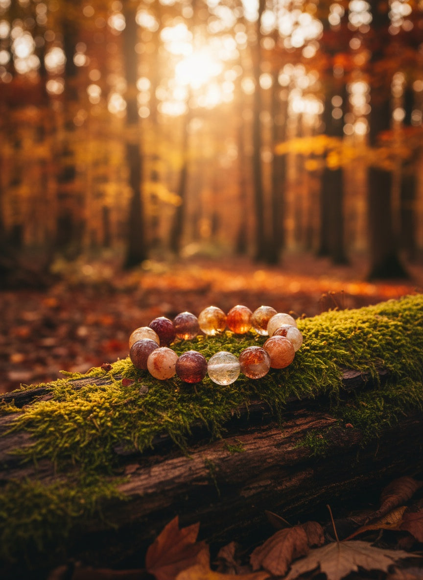 Natural Multicolor Rutilated Citrine Crystal Bracelet (12mm)