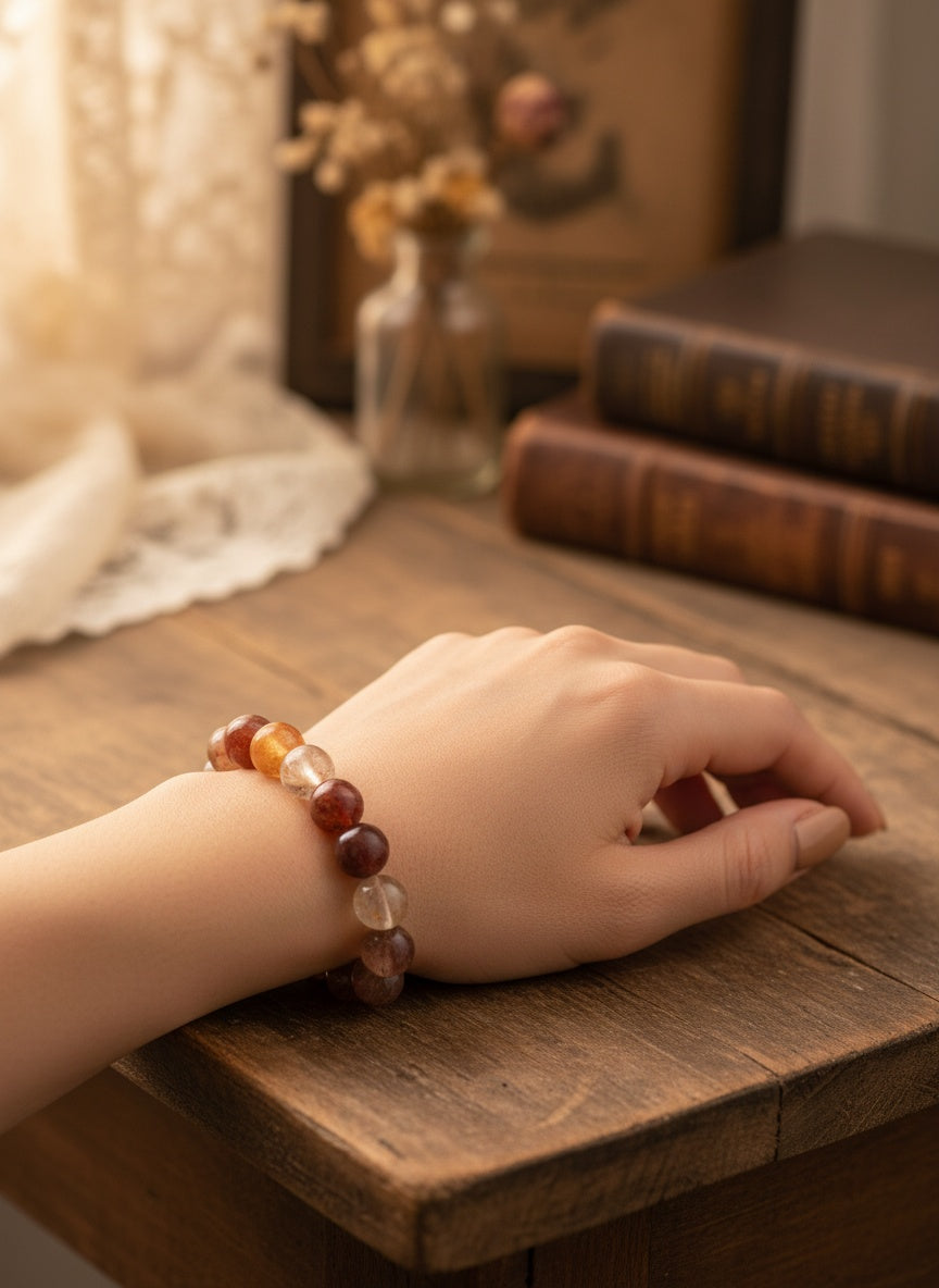 Natural Multicolor Rutilated Citrine Crystal Bracelet (12mm)
