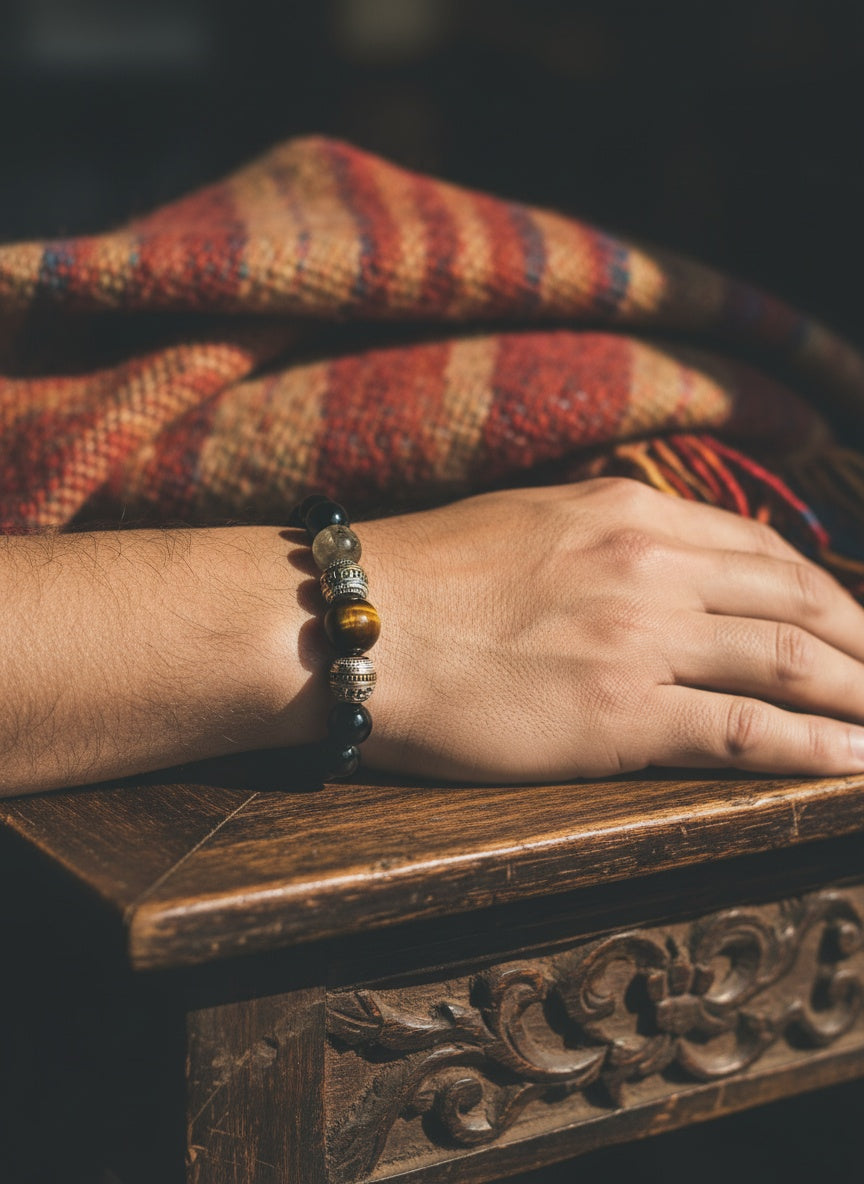 Natural Gold Sheen Obsidian Green Rutilated Tiger Eye Bracelet (12mm,14mm)
