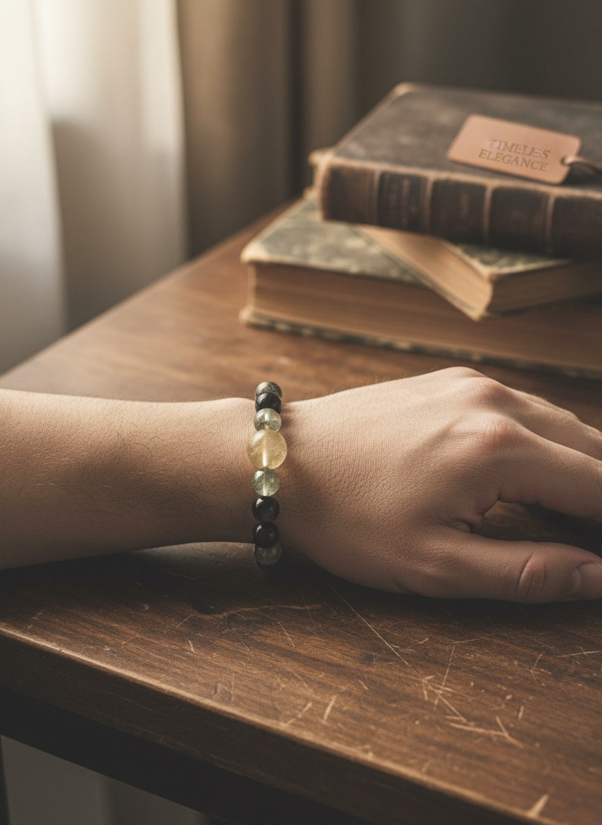 Natural Green Phantom Silver Sheen Obsidian Citrine Crystal Bracelet (8mm,12.5mm)