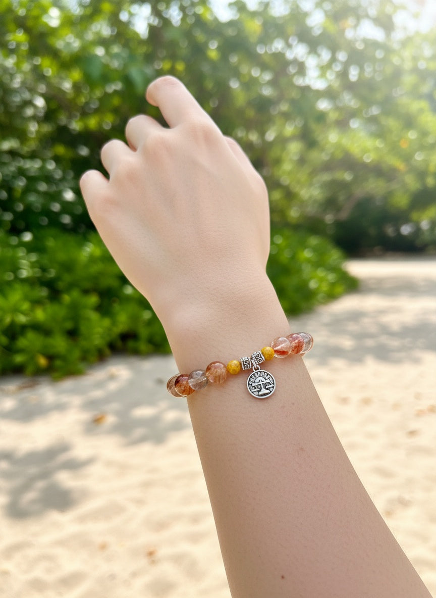 LIBRA Natural Smoky Quartz Red Hematoid Yellow Rutilated Crystal Bracelet ( 9mm,9.5mm,12mm)