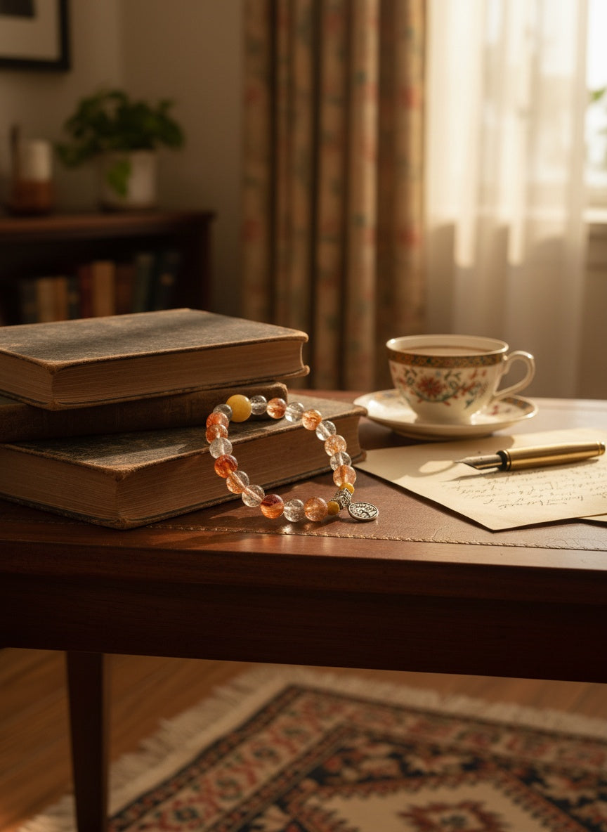 LIBRA Natural Smoky Quartz Red Hematoid Yellow Rutilated Crystal Bracelet ( 9mm,9.5mm,12mm)