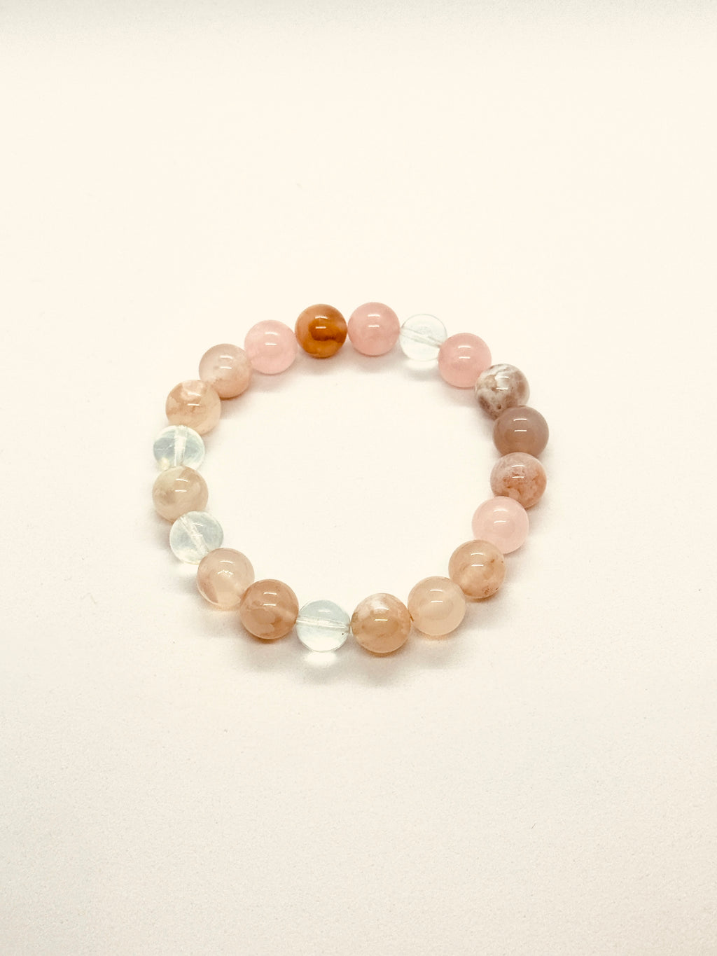 Natural Blossom Agate Rose Quartz Aquamarine Crystal Bracelet (9mm,10mm)