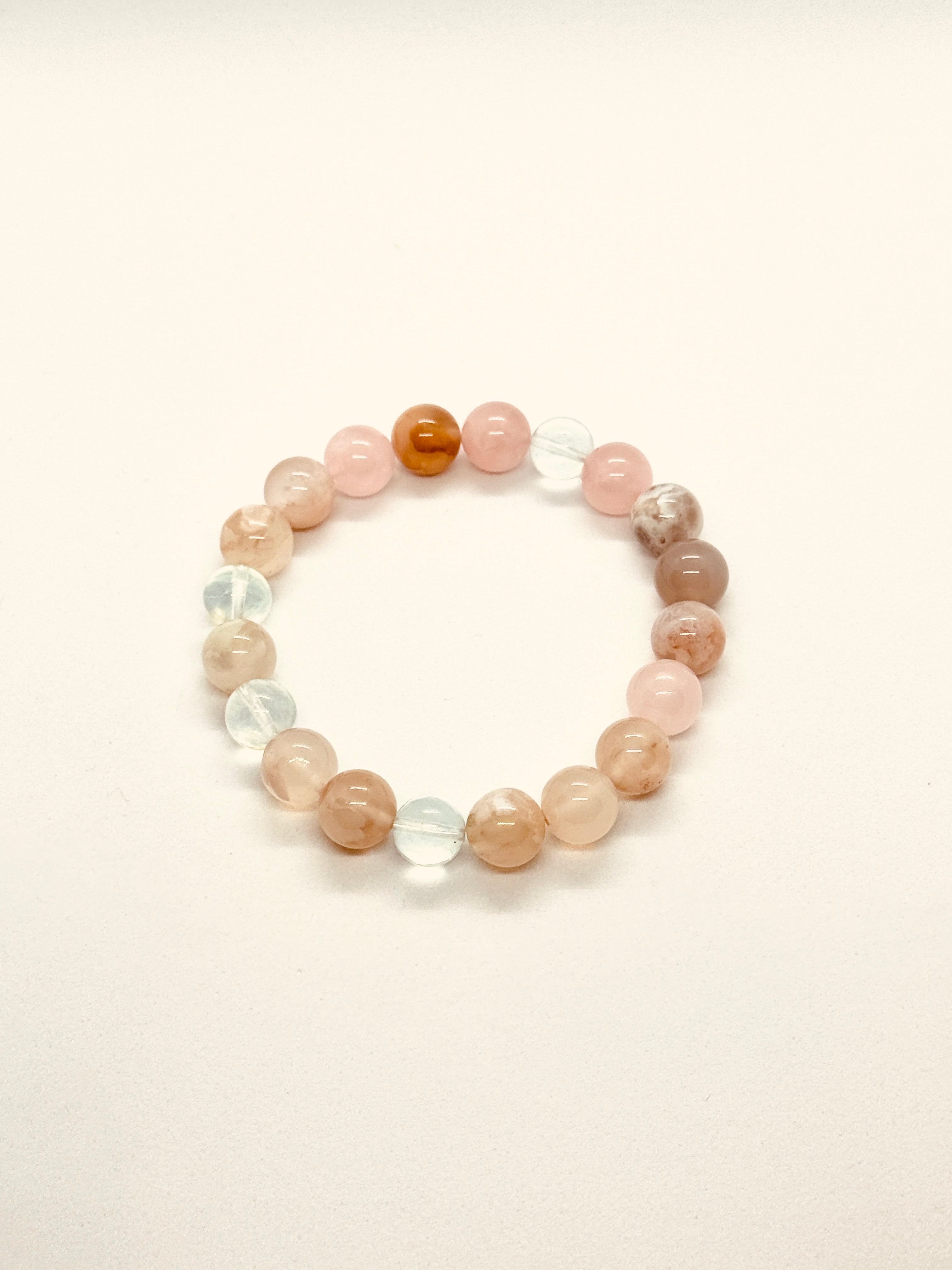 Natural Blossom Agate Rose Quartz Aquamarine Crystal Bracelet (9mm,10mm)
