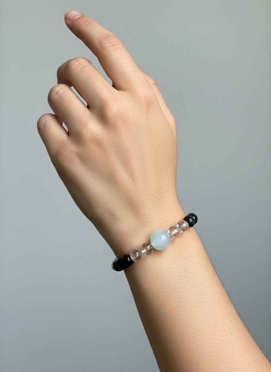 AQUARIUS Natural Aquamarine Smoky Quartz Silver Sheen Obsidian (6.8mm-8.8mm, 14.5mm)