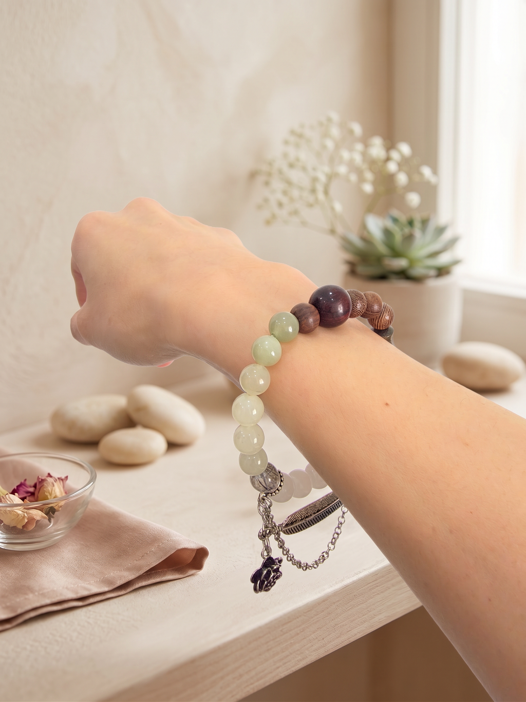 Natural Hotan Jade Sandalwood Bracelet (8mm,12mm)