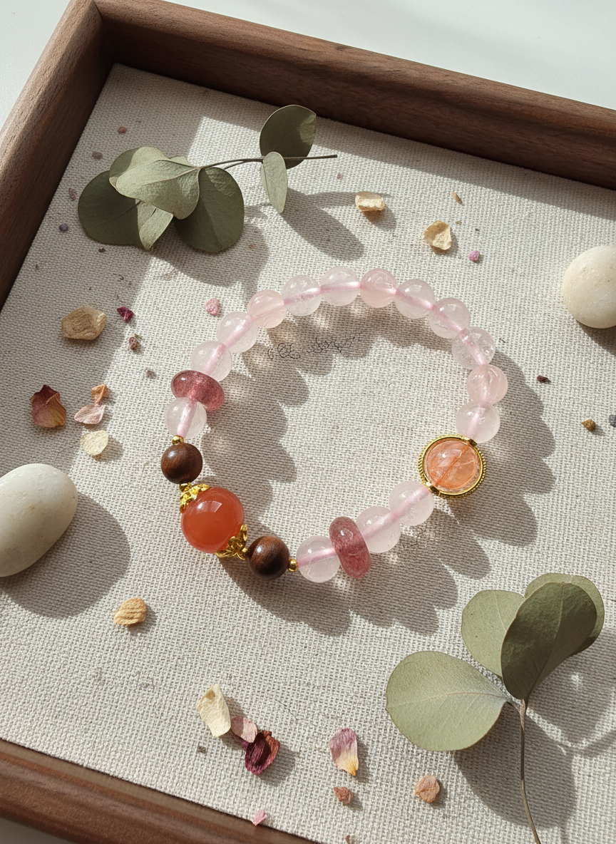 Natural Rose Crystal Cherry Agate Bracelet (10mm-12mm)