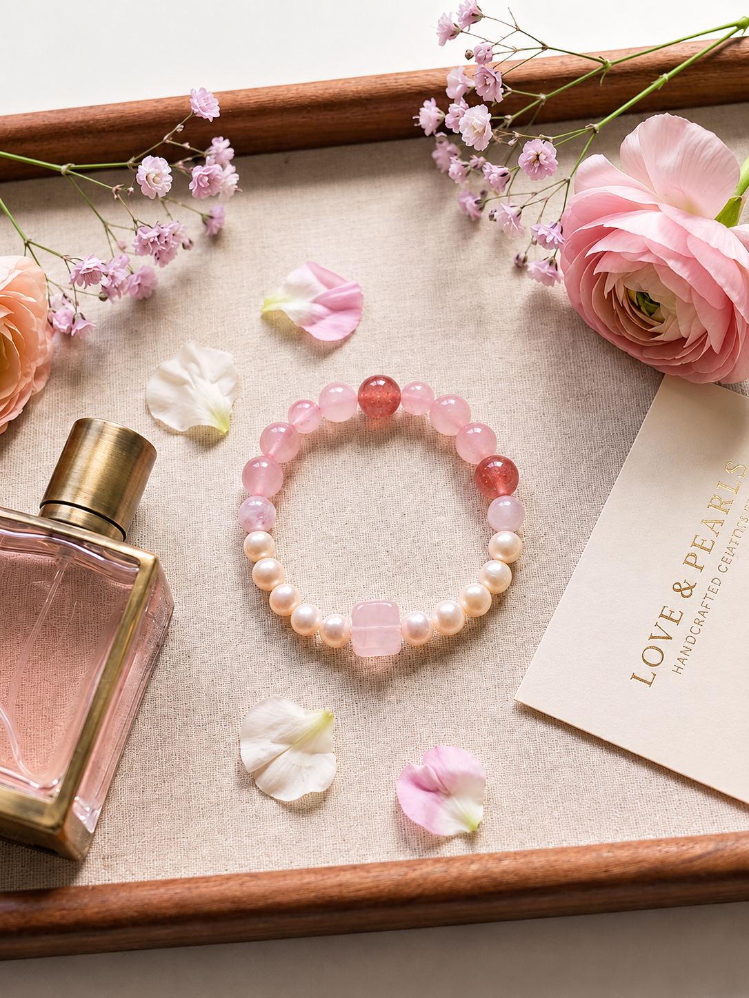 Natural Rose Quartz Pearl Bracelet (8mm-10.8mm)