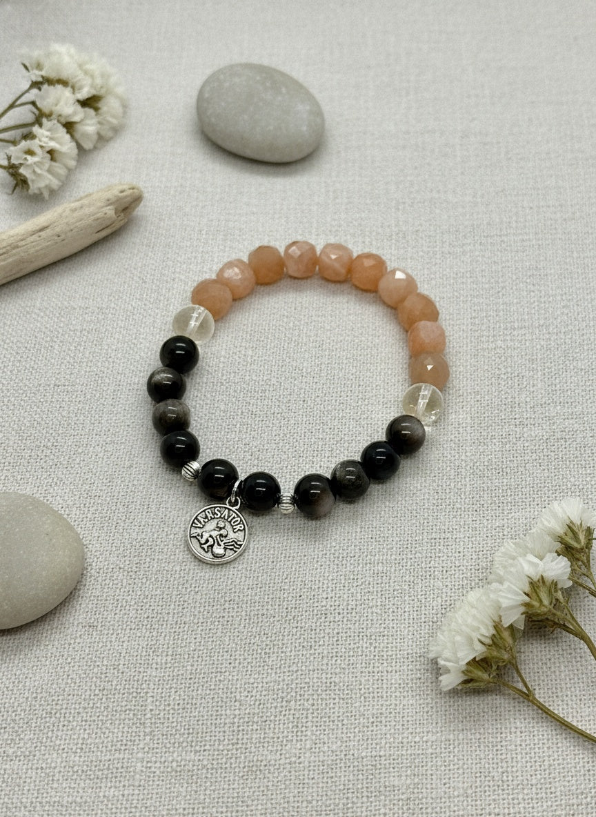 Natural Silver Sheen Obsidian Pink Morganite Citrine  (8mm)