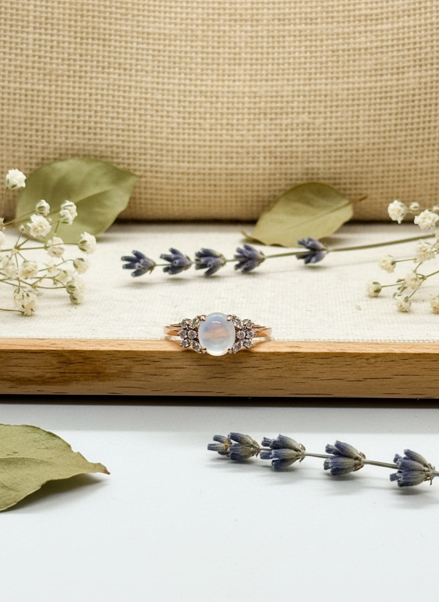 Natural Translucent Snow White Jadeite Ring( Size Adjustable )