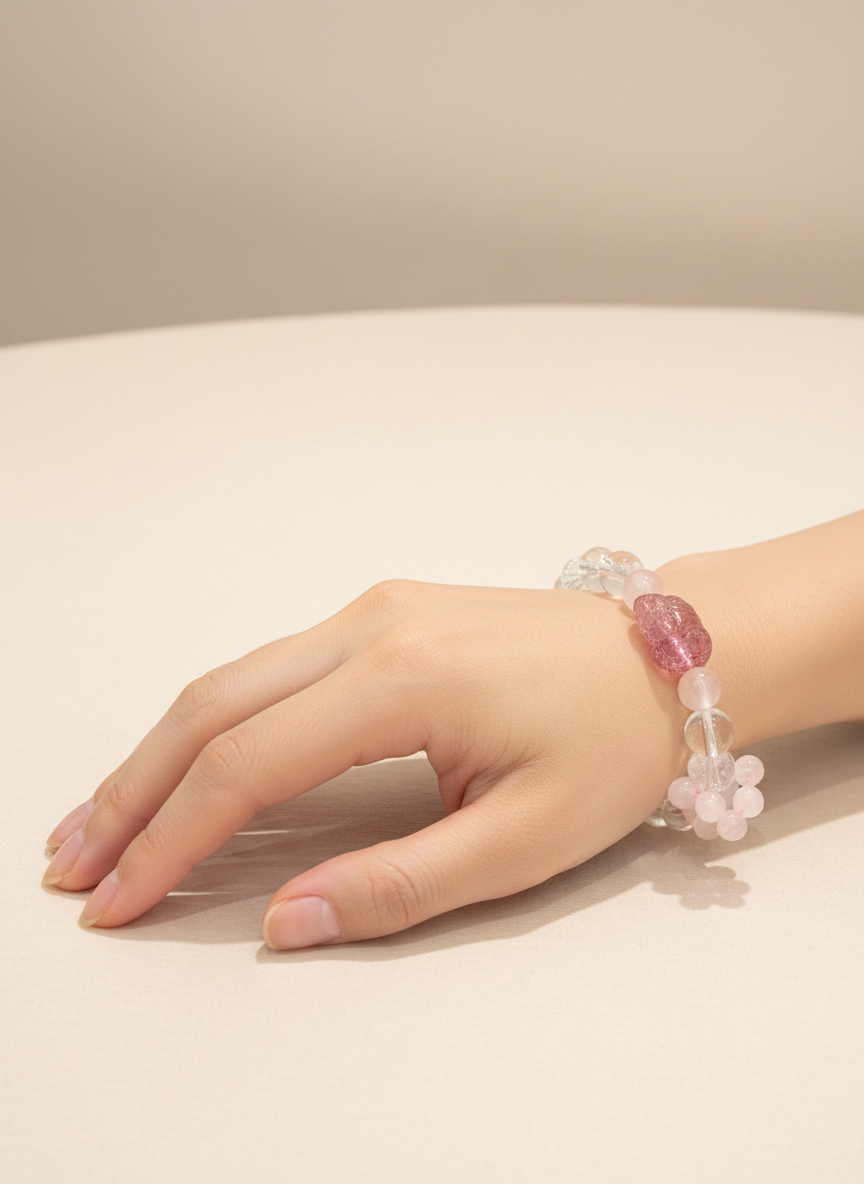 Natural Clear and Snow White Crystal Bracelet (9mm-10.8mm)