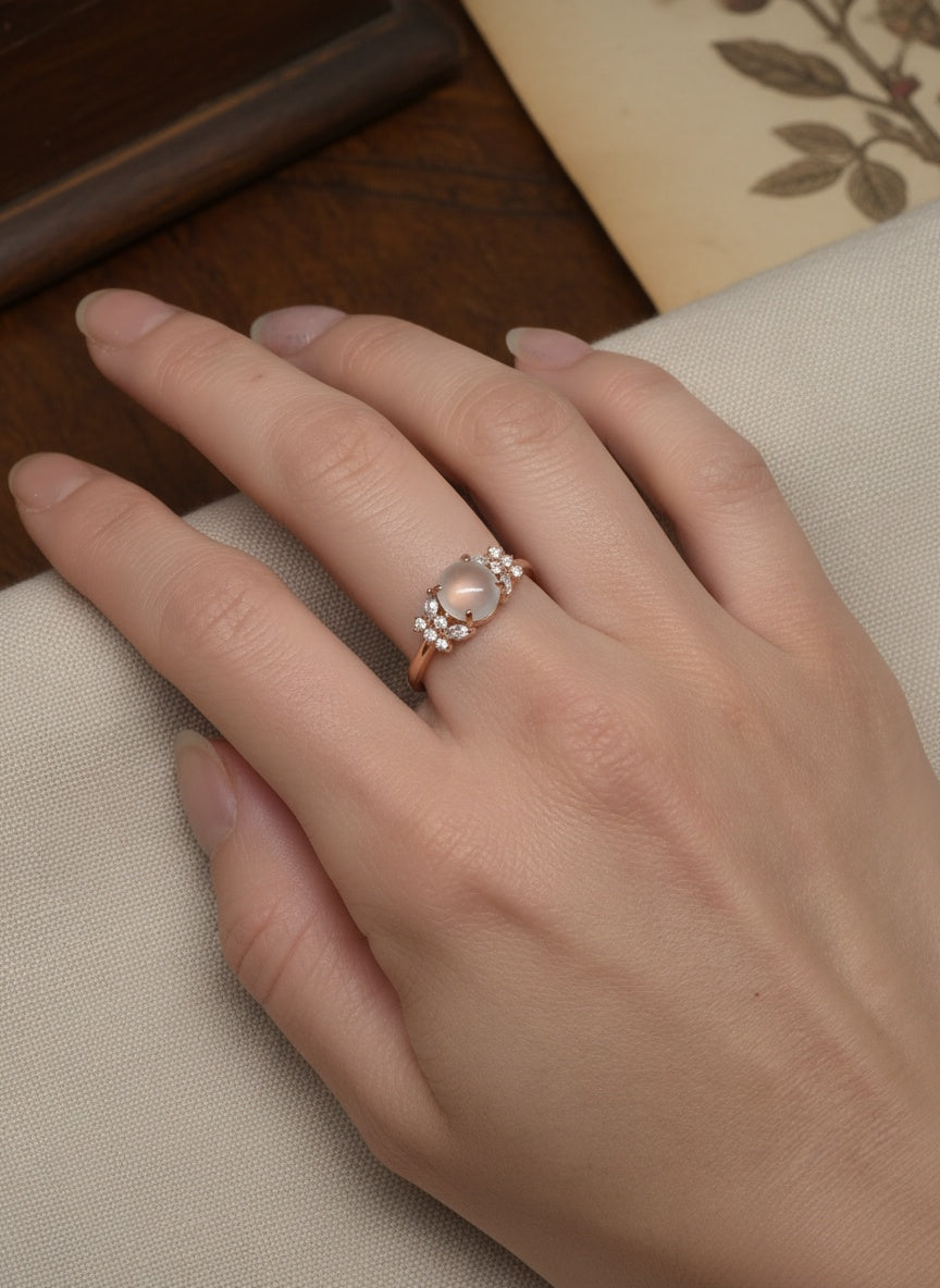 Natural Translucent Snow White Jadeite Ring( Size Adjustable )