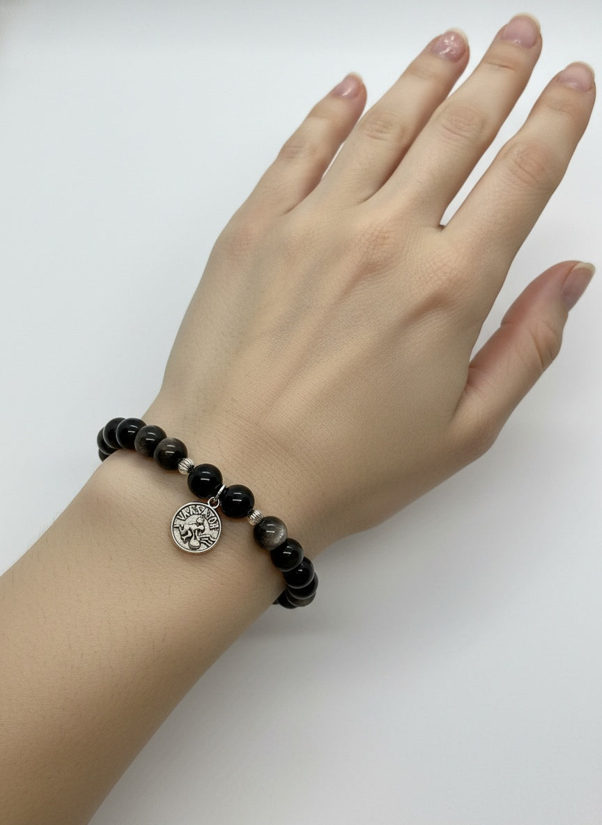 Natural Silver Sheen Obsidian Pink Morganite Citrine  (8mm)