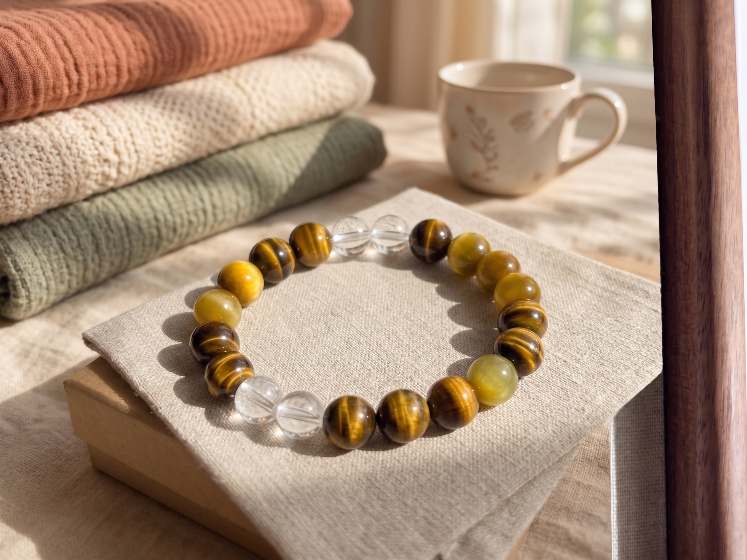Natural Tiger-eye and Clear Crystal (10mm)